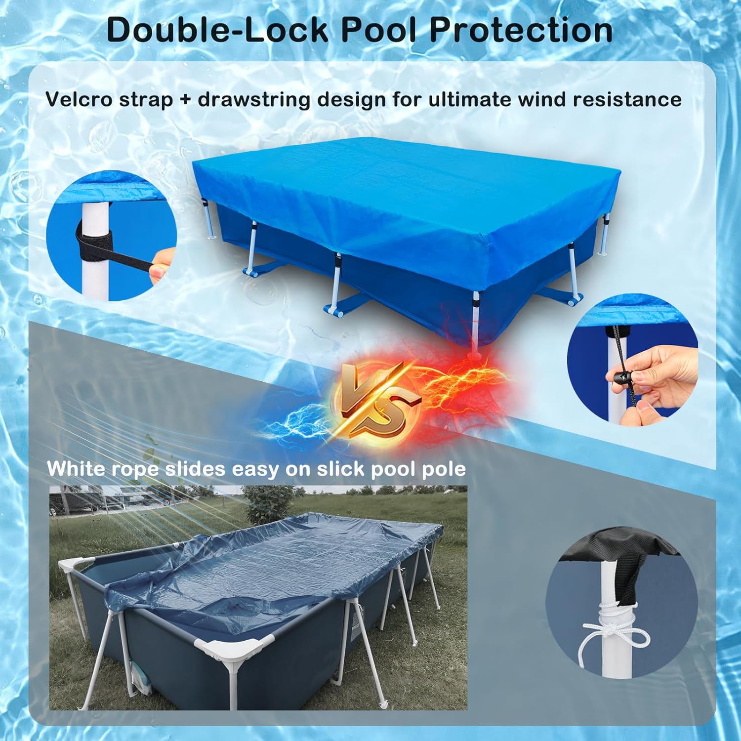 Pool Cover 400 x 210 cm Bâche de Couverture Été et Hiver Hors Sol pour Piscine Rectangulaire Coupe-Vent Imperméable Anti-Poussière - 3