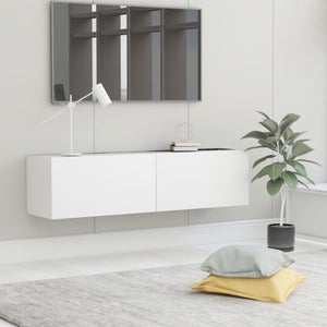 Meuble TV Mural HOMCOM 140 Cm Blanc - Banc Suspendu Avec 2 Placards Et Niches