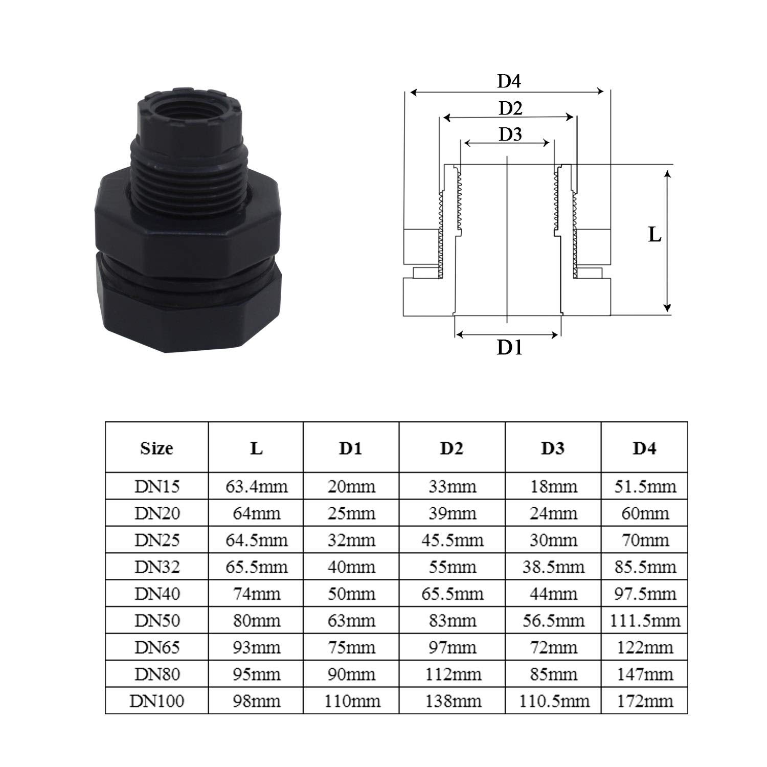 Passaparete Per Serbatoio In PVC, Adattatore Raccordo Per Tubo Acqua, Connettore Per Serbatoi - 4