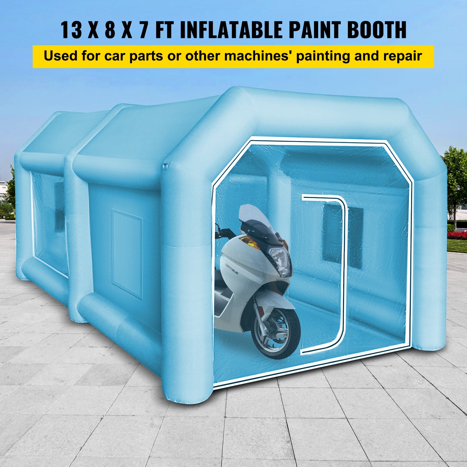 Cabina Di Verniciatura Gonfiabile VEVOR 7x4x2,5m In Oxford 210D – Sistema Filtrazione E Doppie Porte Per Auto, Moto E Fai Da Te