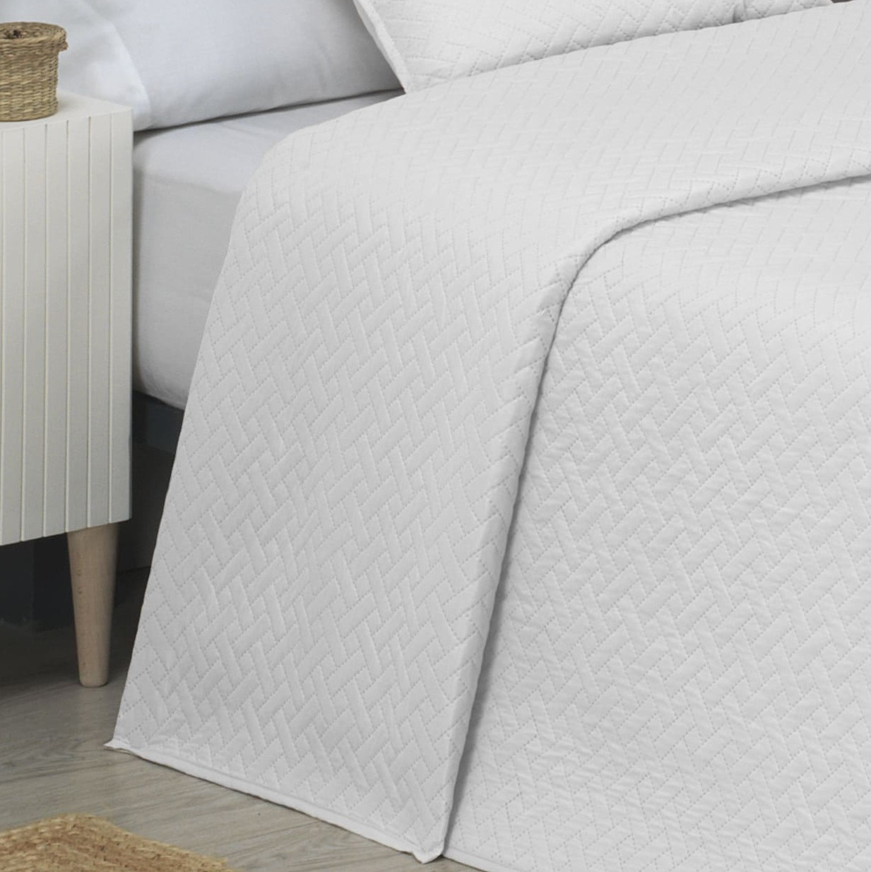Colcha Bouti Lisa + Fundas Cojines Belmonte Blanco Cama 150 (250x260cm) - 4