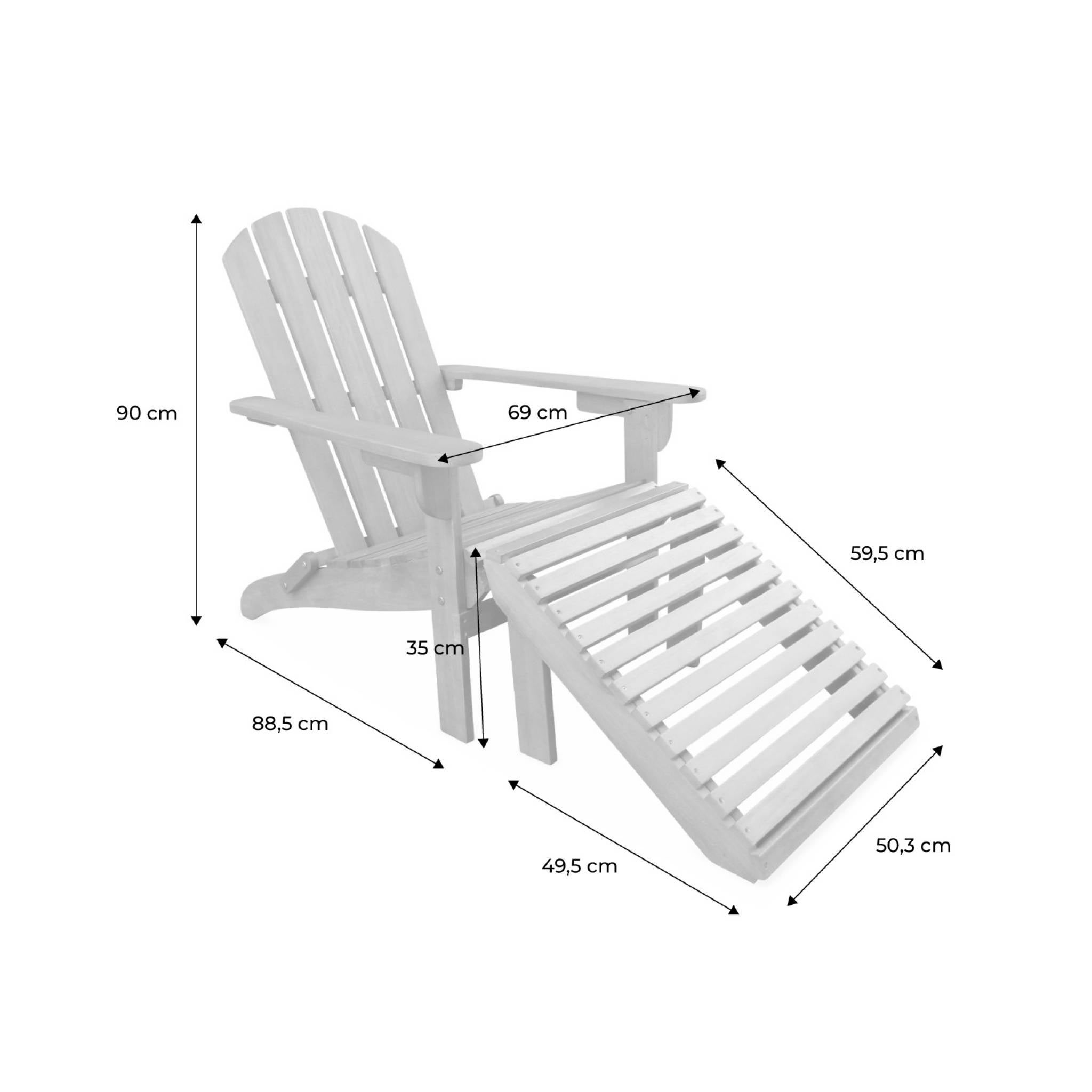 Lot de 2 fauteuils de jardin en bois avec un repose-pieds/table basse - Adirondack Salamanca - Eucalyptus. chaises de terrasse retro - 4