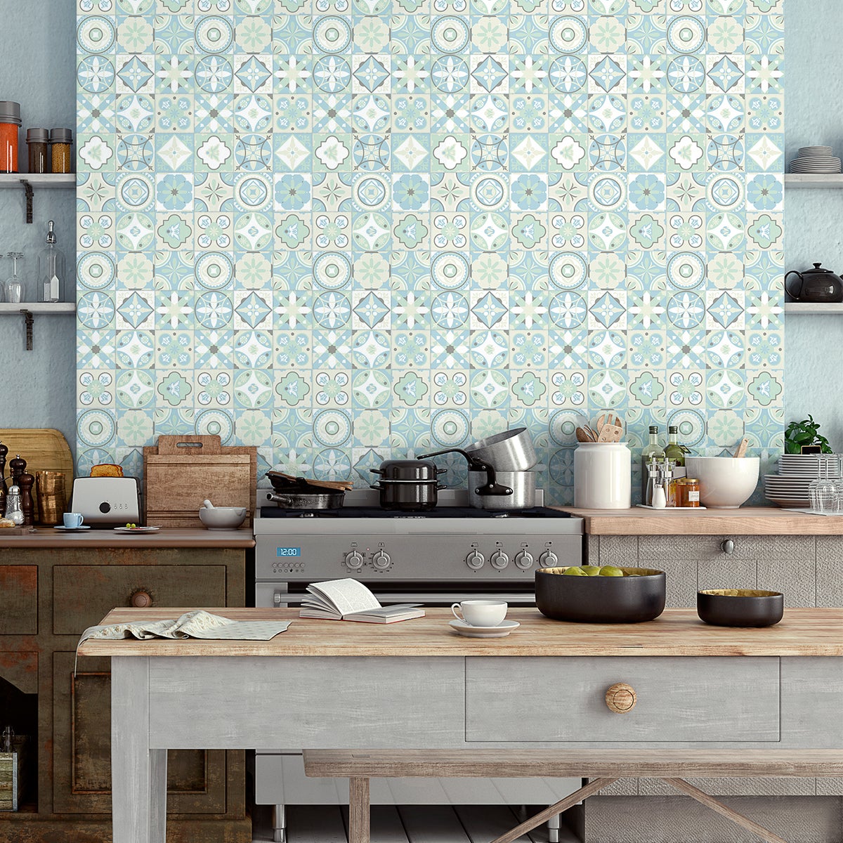30 vinilos baldosas de cemento azulejos audrina - adhesivo de pared - revestimiento sticker mural decorativo - 30stickers15x15cm