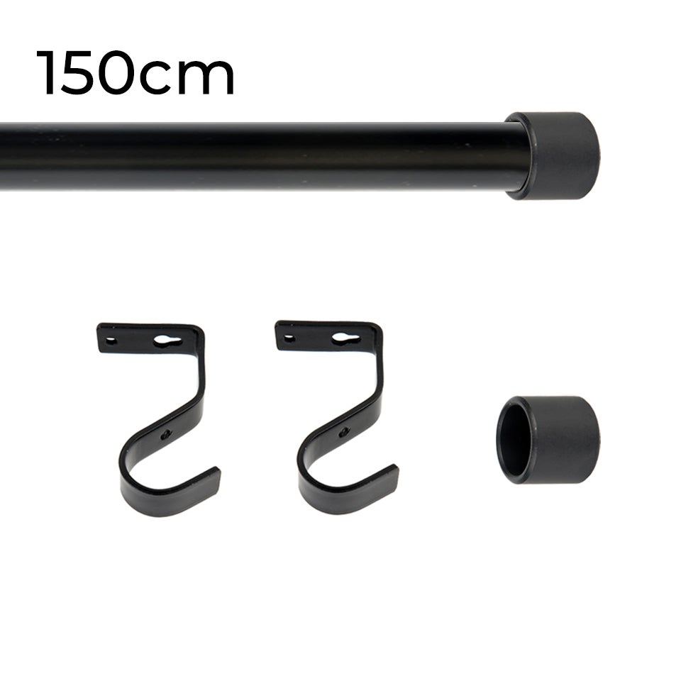 Set barra de metal de cortina con Diámetro 22mm, Kit barra de cortina a Techo, Barra Negra de 3m con terminal TAPON - 2