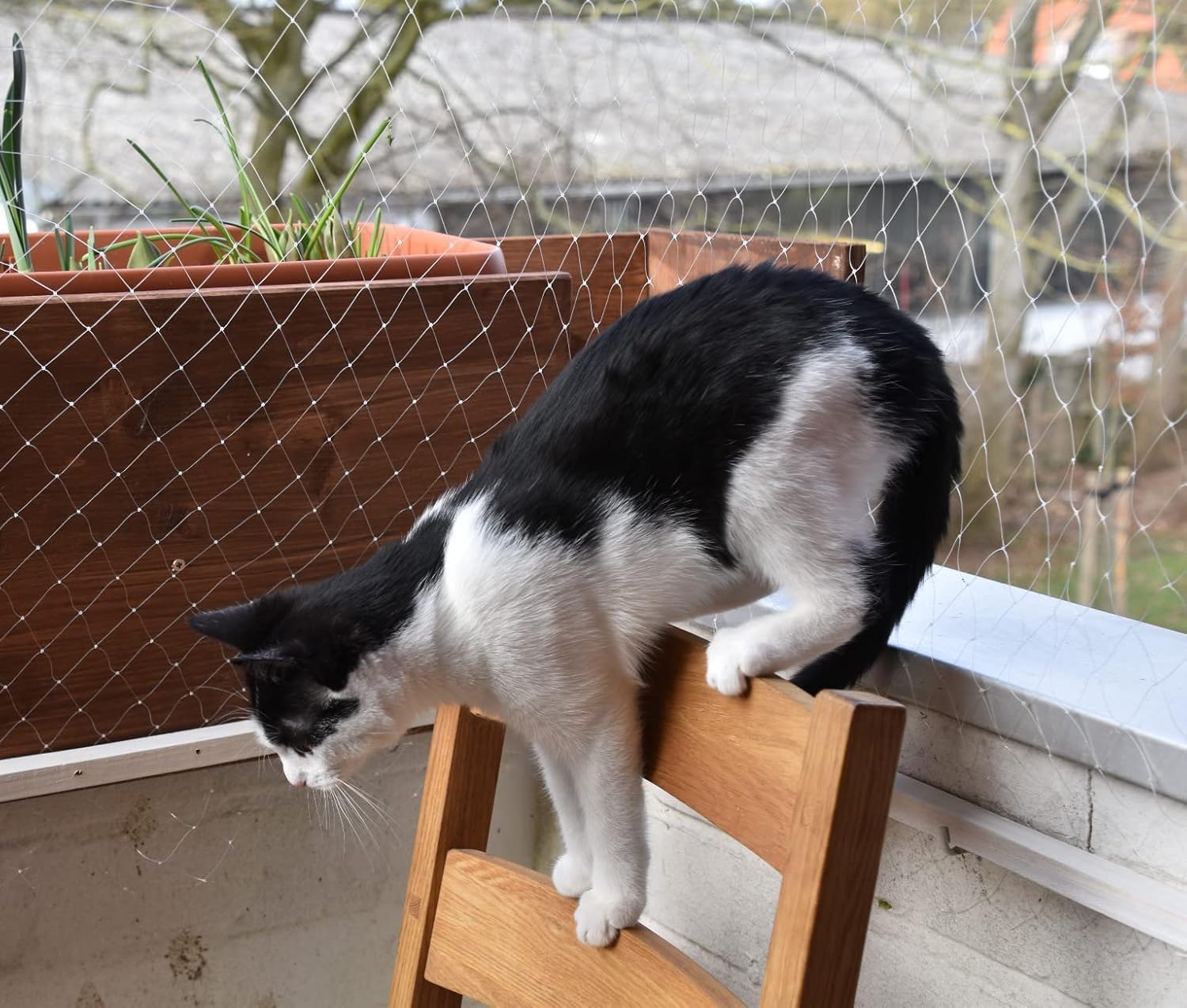 Cerca para gatos na varanda, rede antiqueda, cerca de malha de nylon, furos de 2,5 cm, branca, com acessórios, 4 m x 3 m - 7