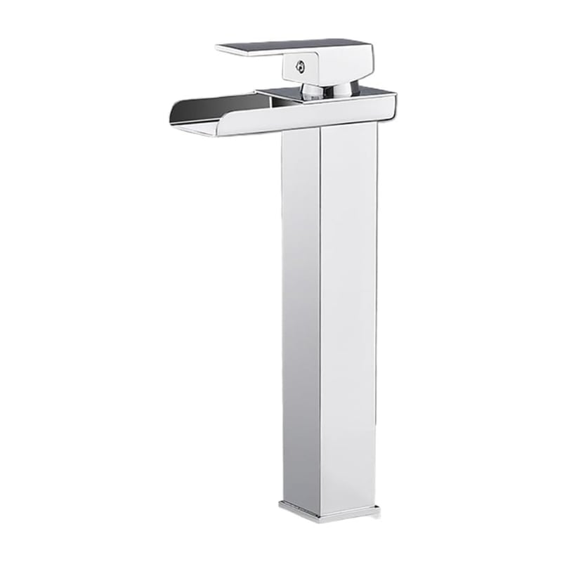 Bateria umywalkowa typu wodospad, bateria zlewozmywakowa jednouchwytowa, ciepła i zimna woda (chrom, długa)