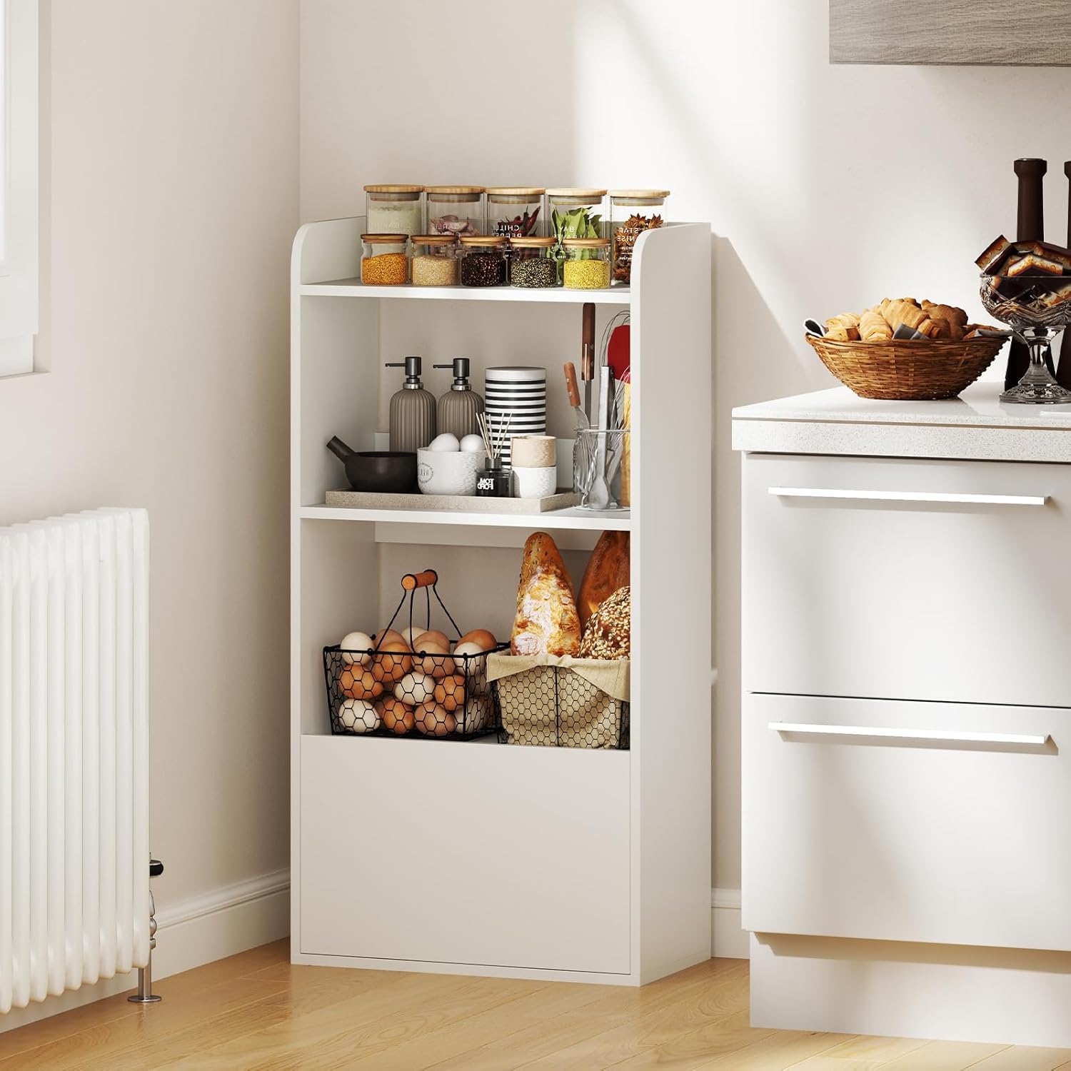 Libreria Aperta a 3 Ripiani, Scaffale Salvaspazio in Legno con Cassetto, Scaffale Portaoggetti Espositivo per Camera da Letto, Soggiorno, Cuci - 9