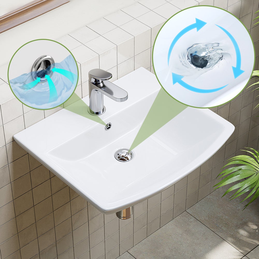 Lavabo en céramique, 1 trou pour robinet, avec trop-plein, pour petits invités, WC, petit lavabo, en céramique, blanc, 48 x 42 cm HOROW - 4
