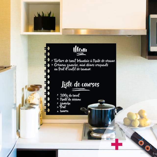 Sticker ardoise tableau noir - stickers muraux adhésif effaçable - BLOC NOTES + CRAIE LIQUIDE BLANCHE - 35x35cm