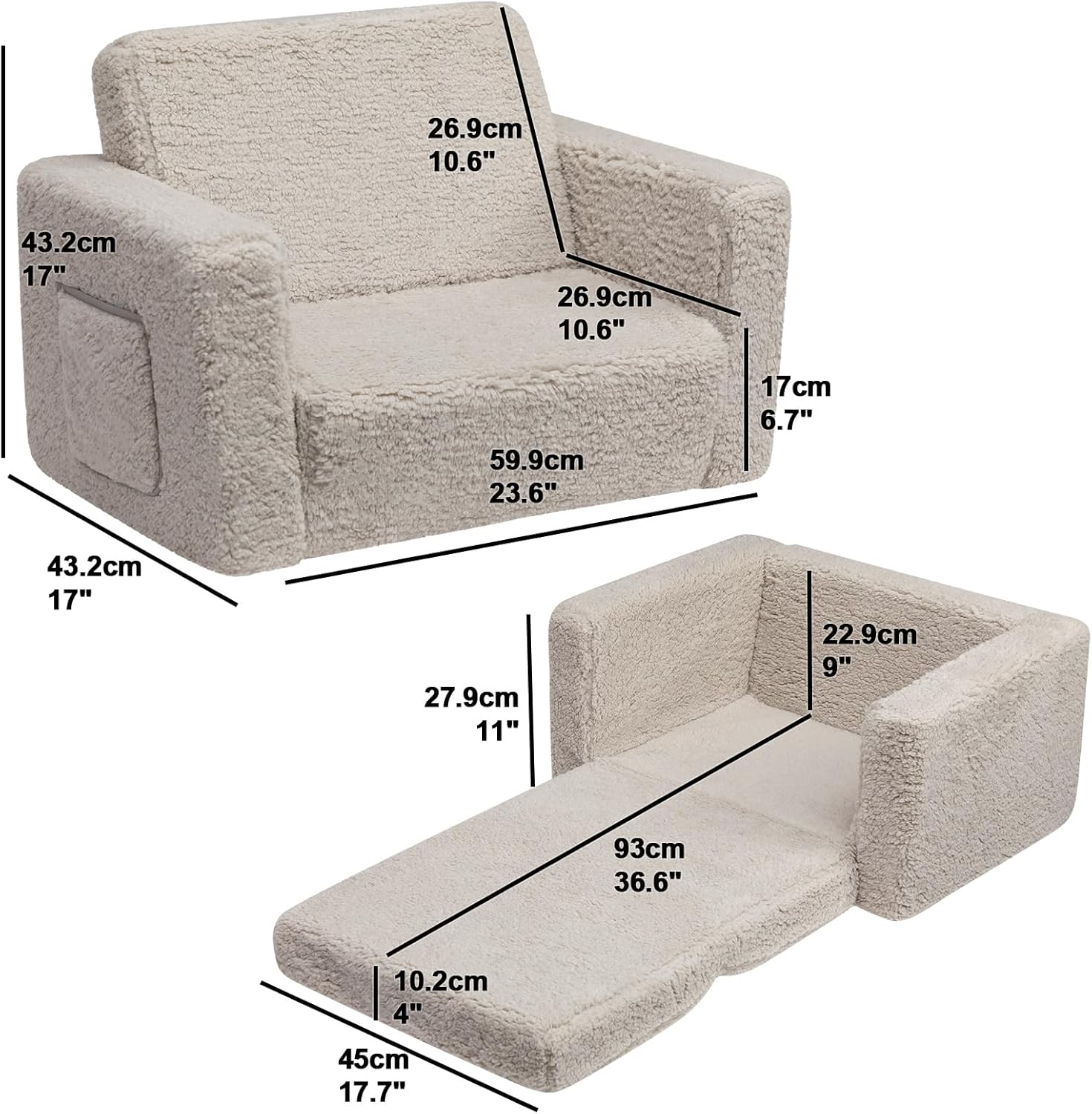 Fauteuil Enfant Convertible en Canapé-lit 2-en-1 Sherpa Doux, Cadeau Parfait pour Anniversaire et Fête des Enfants - 4