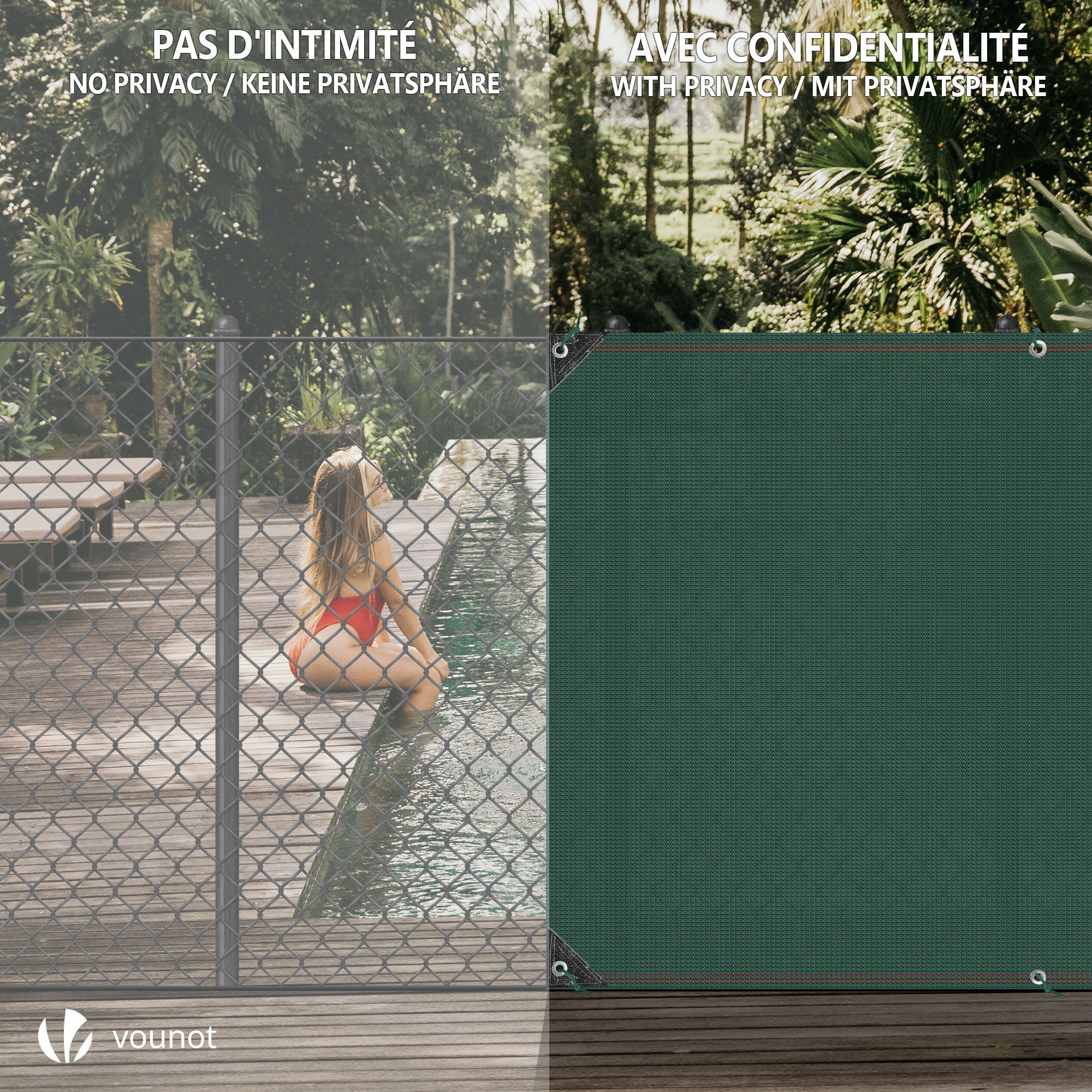 Brise vue occultant en HDPE 230g/m² 1.5x20m avec attaches de fixation vert VOUNOT® - 6