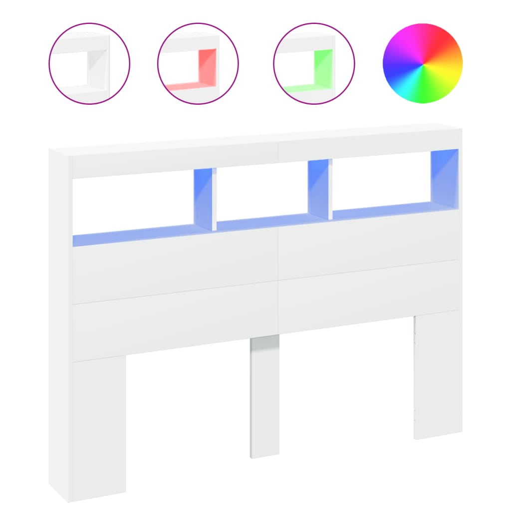vidaXL Armoire tête de lit avec LED blanc 140x17x102 cm - 2