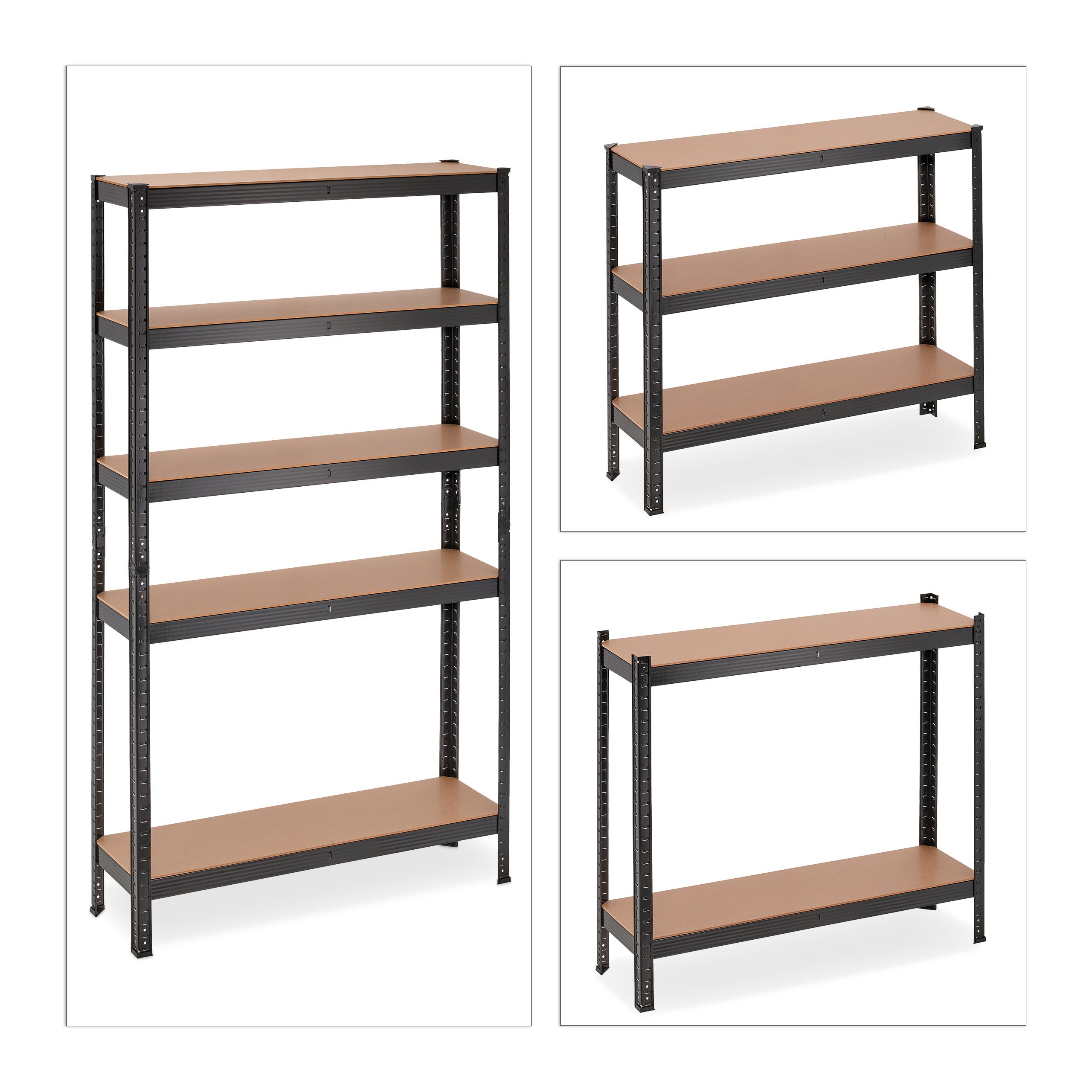 Étagère métallique de charge lourde, 5 niveaux, 180 x 100 x 30 cm, capacité de 1 250 kg, pour cave et garage, noire, Relaxdays - 6