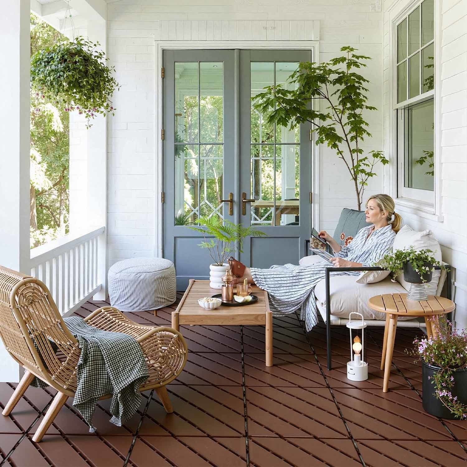 110x Dalles en plastique, Dalles clipsables Dalles de terrasse, 10 m² 30 x 30 cm 6 Lattes marron - 8