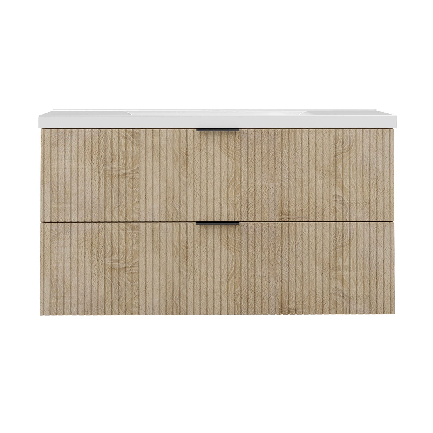Meubles Salle de Bain 100cm avec simple vasque céramique - 2 tiroirs meuble Chêne Wotan - 3