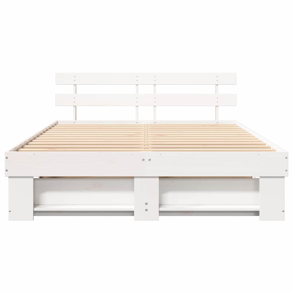 Cadre de lit avec tête de lit blanc 160 x 200 cm pin massif - 5