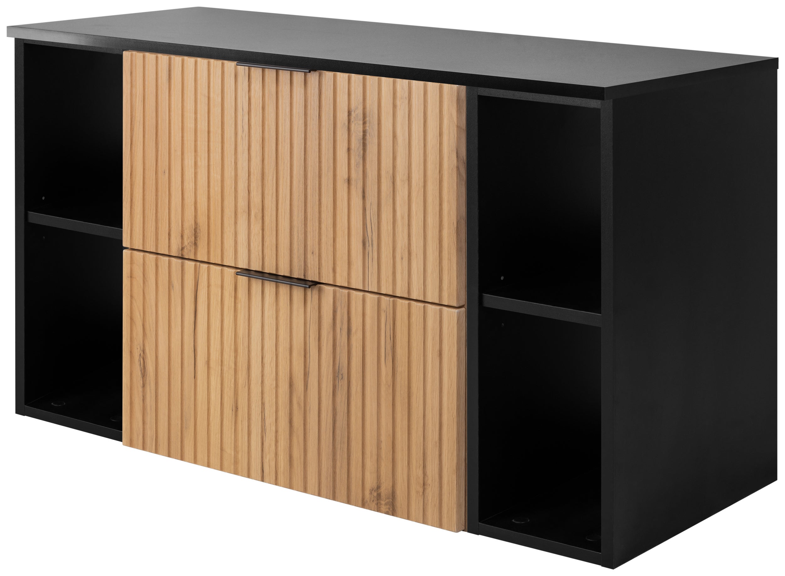 Zestaw łazienkowy FLOW 100 cm dąb craft czarny z regałami blat w zestawie