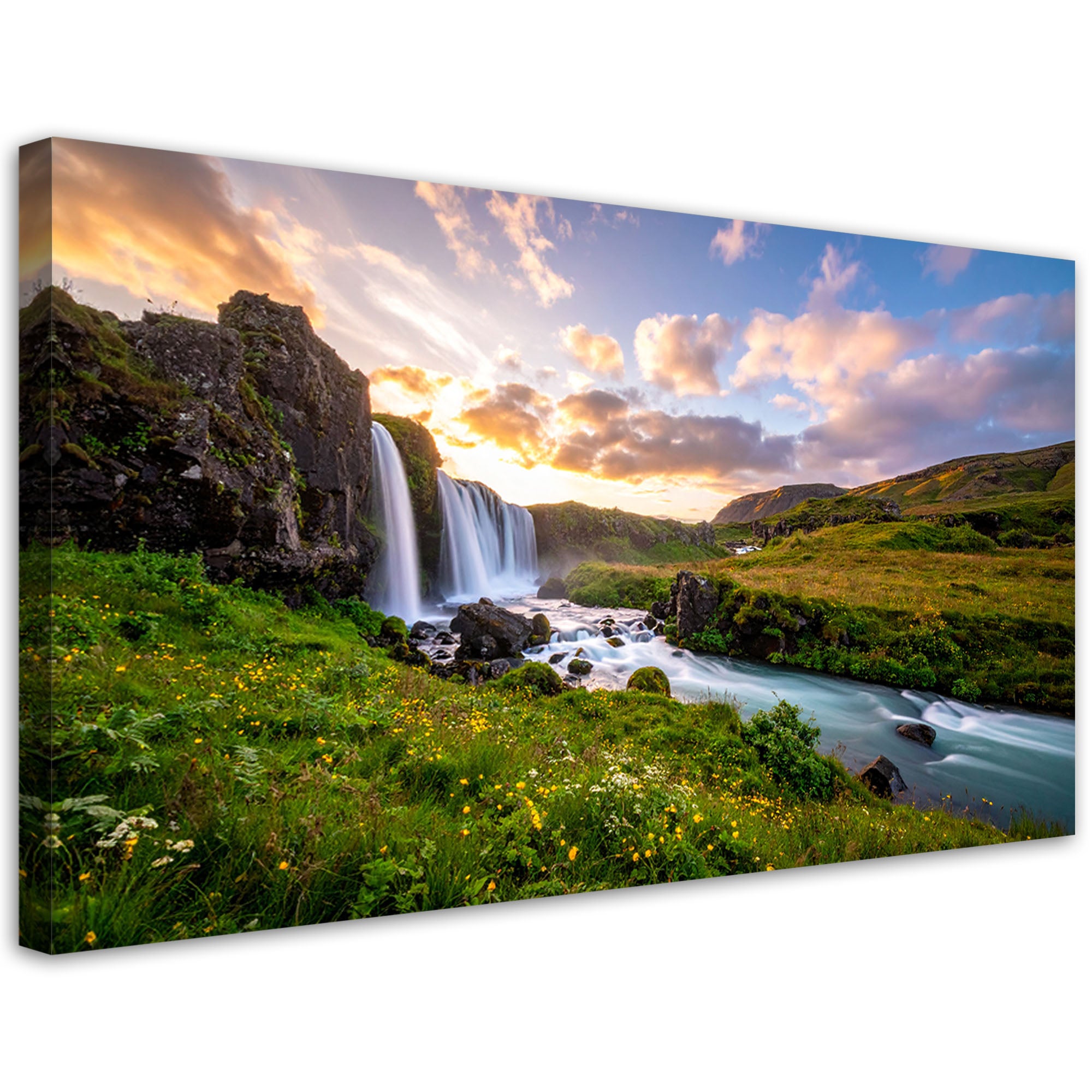 Obraz do salonu sypialni jadalni, Widok łąka wodospad natura 80x40