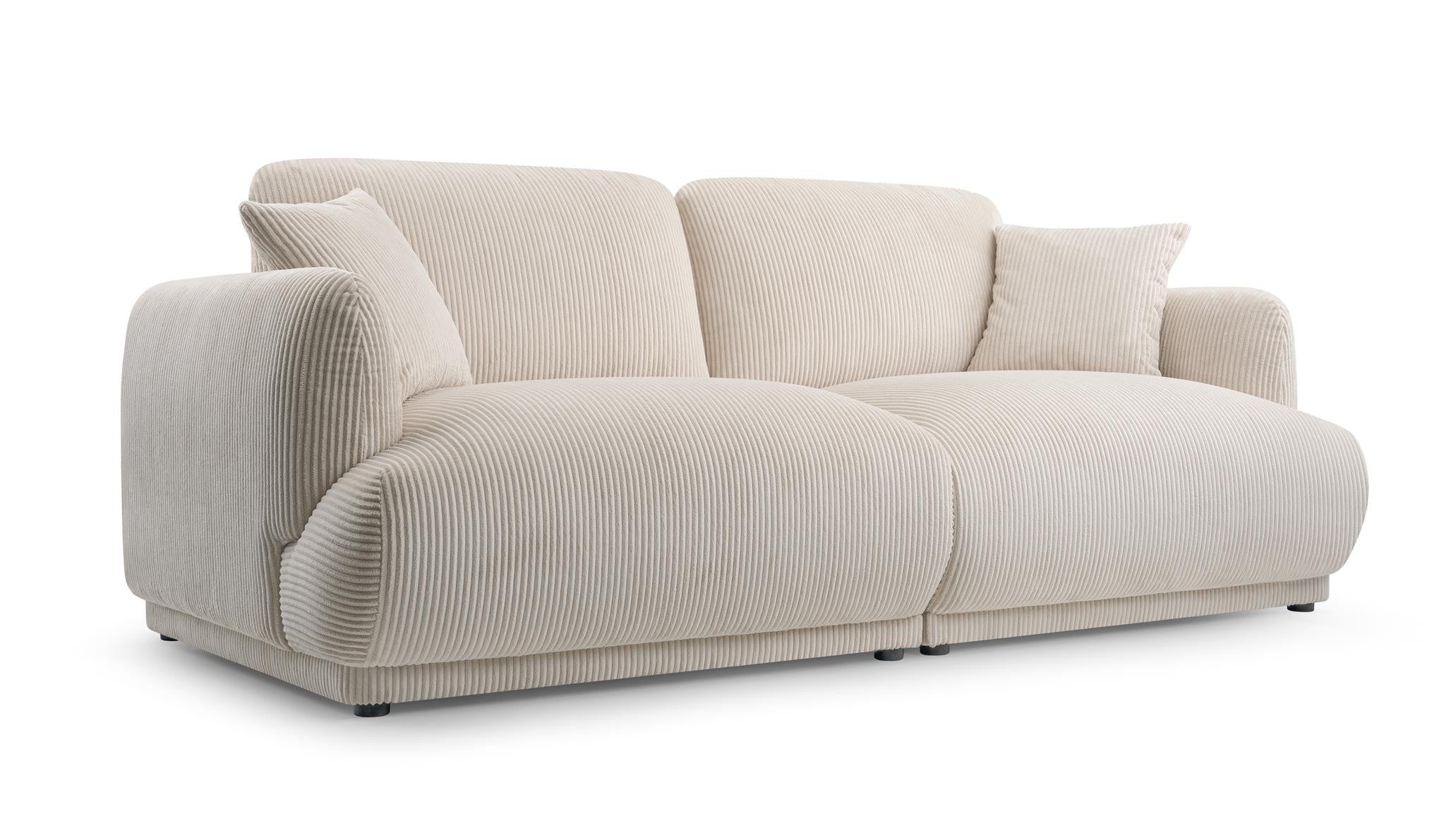 Nowoczesna Sofa LOCCO 2-osobowa w Kremowej Tkaninie Sztruksowej – Elegancja i Komfort z Poduszkami