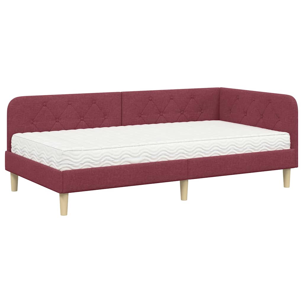 Cadre de lit d’angle bordeaux 90 x 200 cm tissu - 2