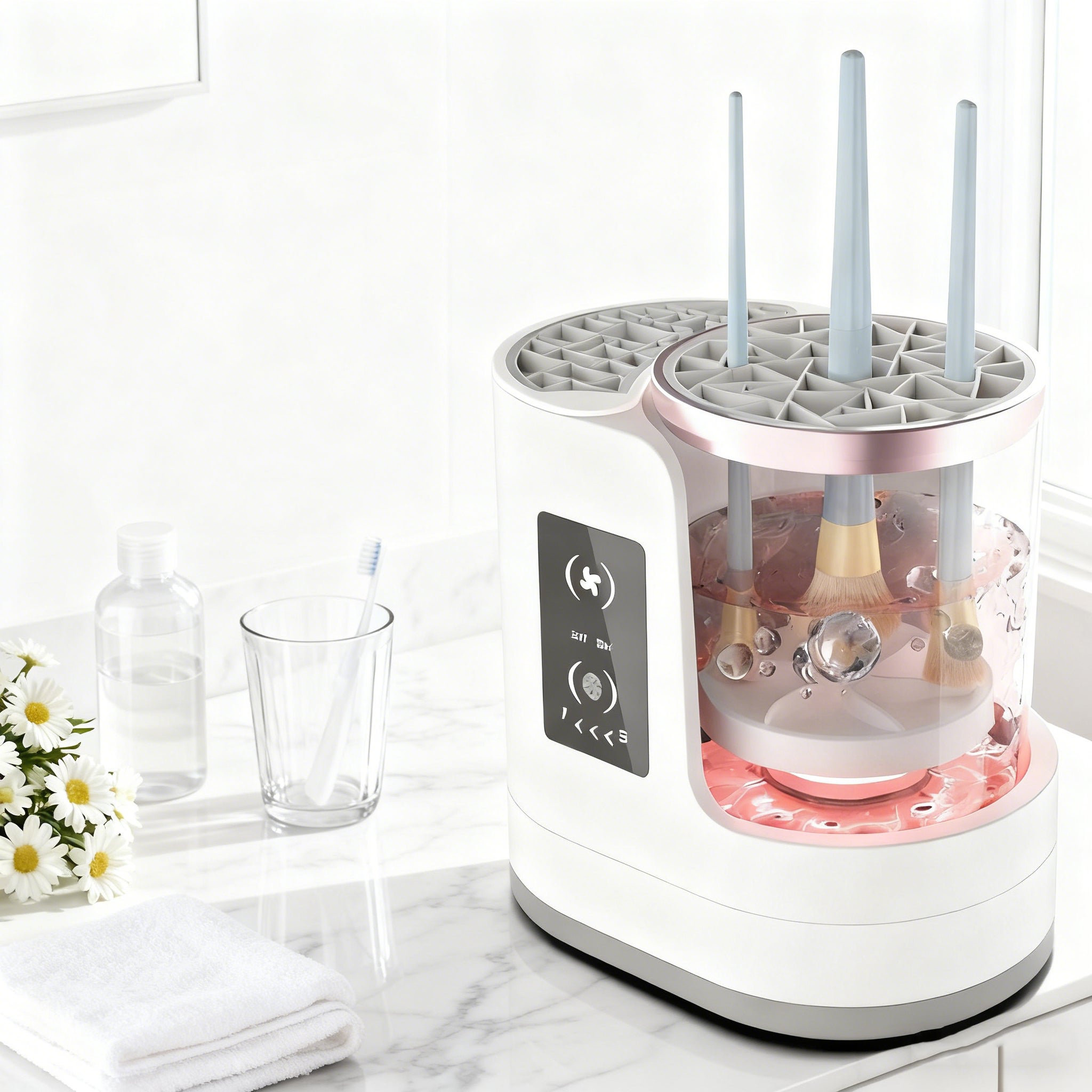 Nettoyeur De Pinceaux De Maquillage Électrique - Séchage Et Rangement - Blanc