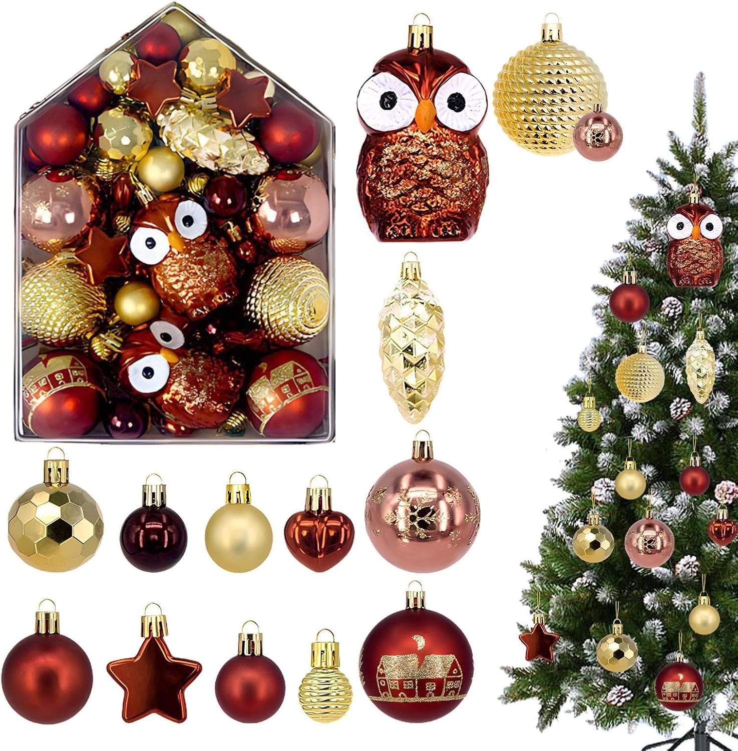 Zawaer palline di natale oro rosse, 44 pezzi 6cm Pittura glitterata palline di Natale Set, di decorazioni per albero di Natale Decorazione, da appendere infrangibile Ornamenti per feste di Natale Zawaer palline di natale oro rosse, 44 pezzi 6cm Pittura glitterata palline di Natale Set, di decorazioni per albero di Natale Decorazione, da appendere infrangibile Ornamenti per feste di Natale