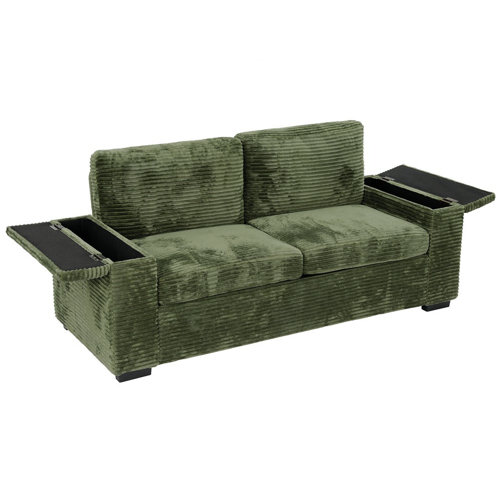 DRIPEX Canapé 2 places en velours côtelé Vert avec accoudoirs espace de rangement,Canapé avec coussins et oreillers,182×74×84cm - 2