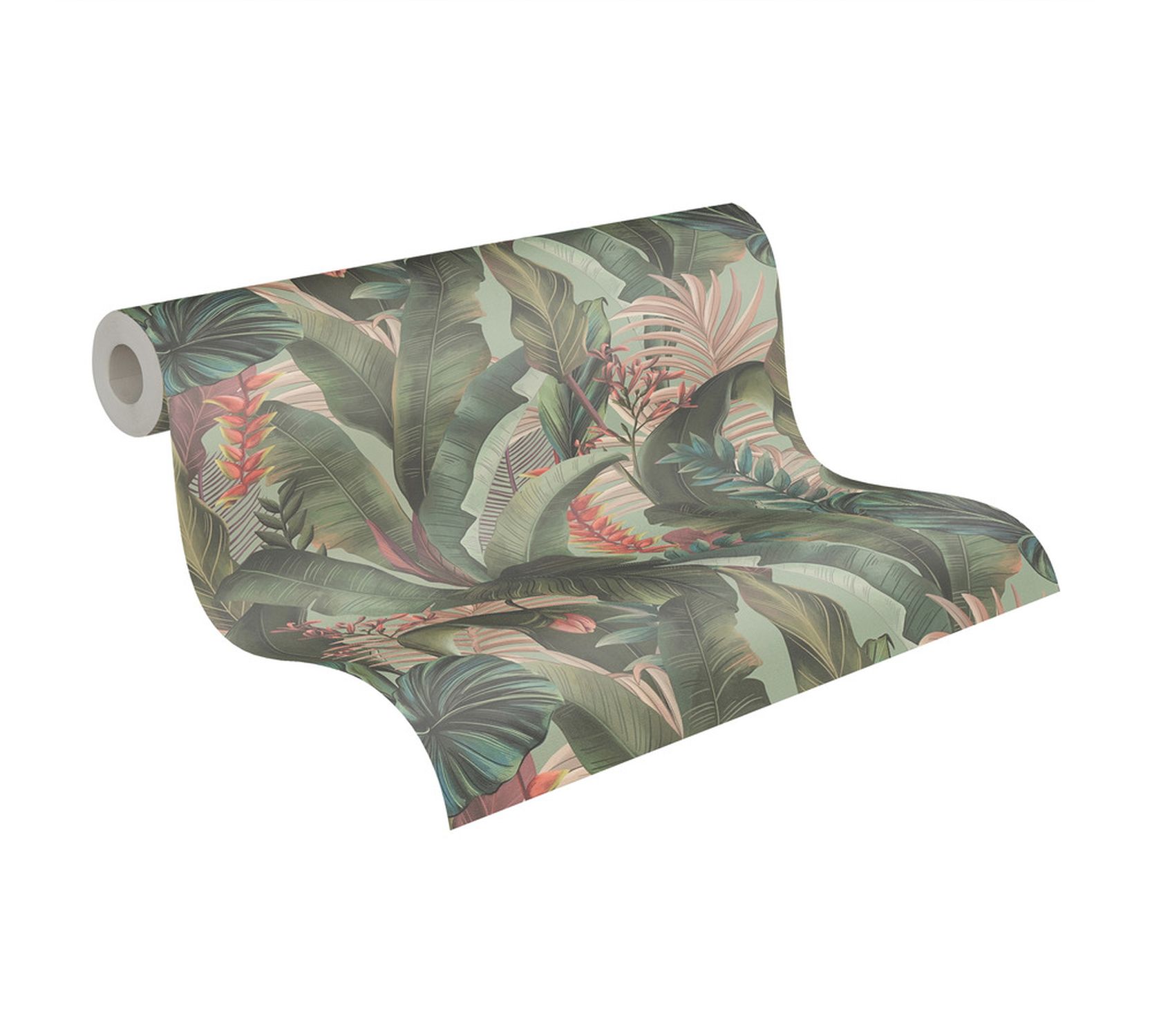 Tapeta tropikalne liście zielonym,różowym,czerwonymIniebieskim - 53 cm x 10.05 m - LIVINGWALLS