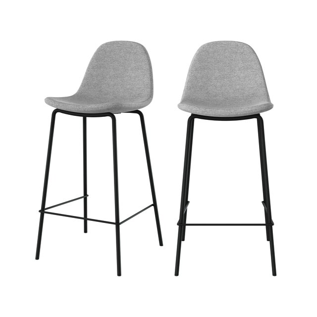 Set de 2 sillas para isla central en tela gris claro 65 cm - Henrik