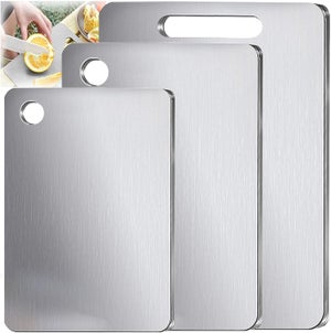 Taima Planche à découper en titane Taimatitanium en acier inoxydable 304 double face de qualité alimentaire épaisse, pour viande, fruits et légumes (taille S M L