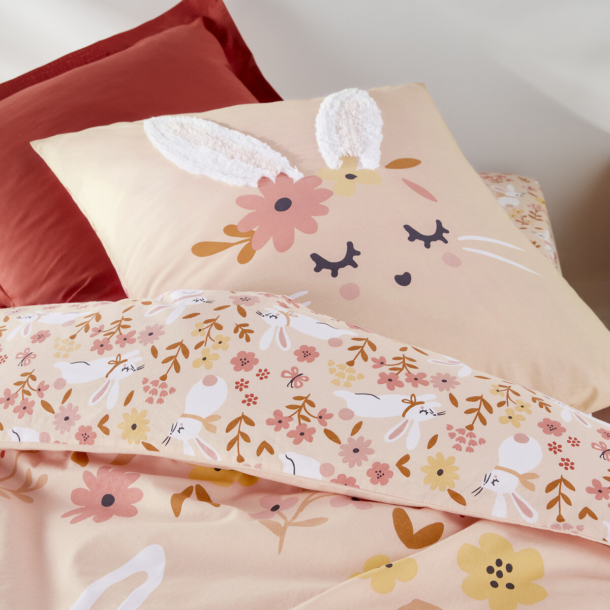 Housse de couette coton biologique, Lapin fleuri - Imprimé rose - 140 x 200 cm - 3
