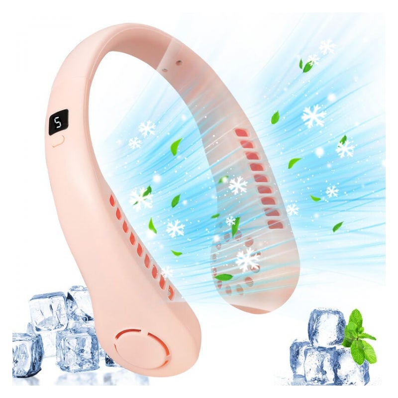 Przenośny wentylator bezłopatkowy, 5 prędkości, wyświetlacz cyfrowy, akumulator o dużej pojemności 3000 mAh, ładowanie przez USB, różowy.