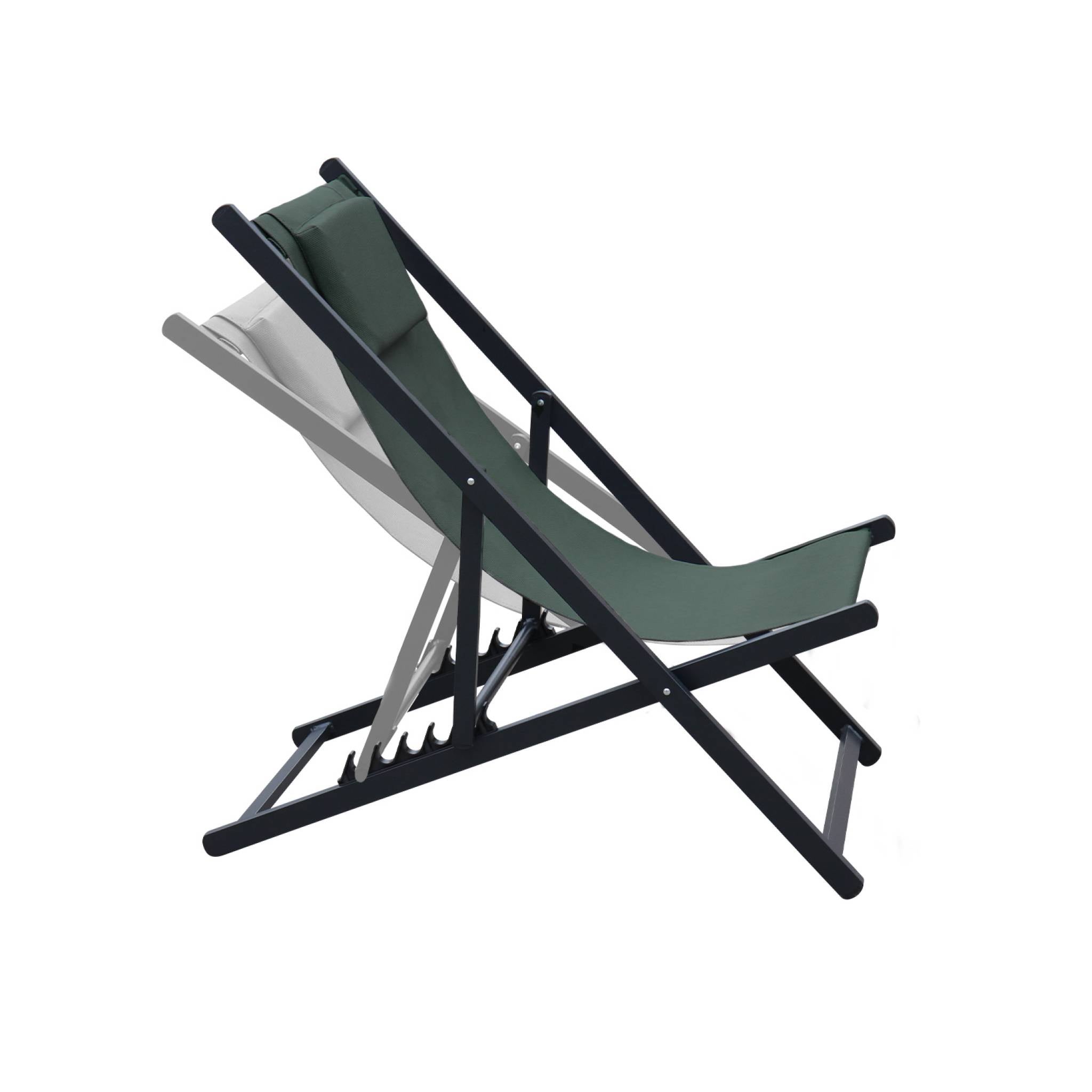 Lot de 2 bains de soleil kaki - Transat en aluminium avec coussin repose tête. chilienne GAIA - 4