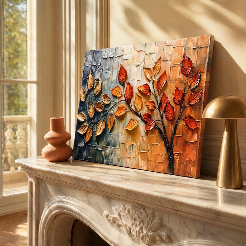 Tableau sur toile Feuilles d'Automne Effet Relief 80x60 cm, châssis ...