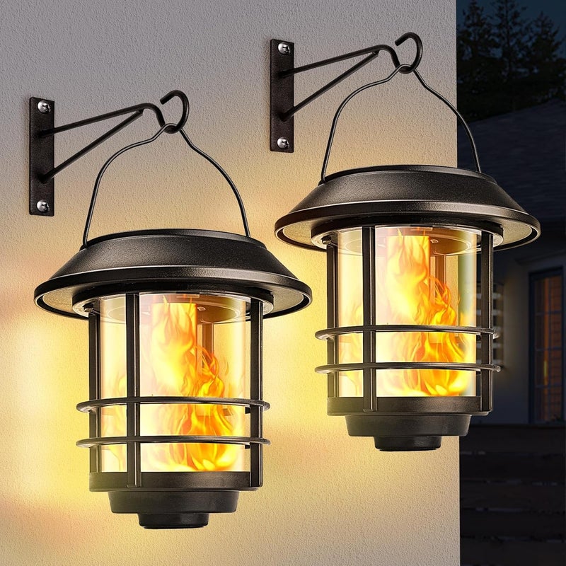 Zewnętrzna lampa solarna LED, 2 sztuki zewnętrzne z realistycznymi efektami płomieni, wodoodporna IP65 do ogrodu, balkonu, ganku, tarasu