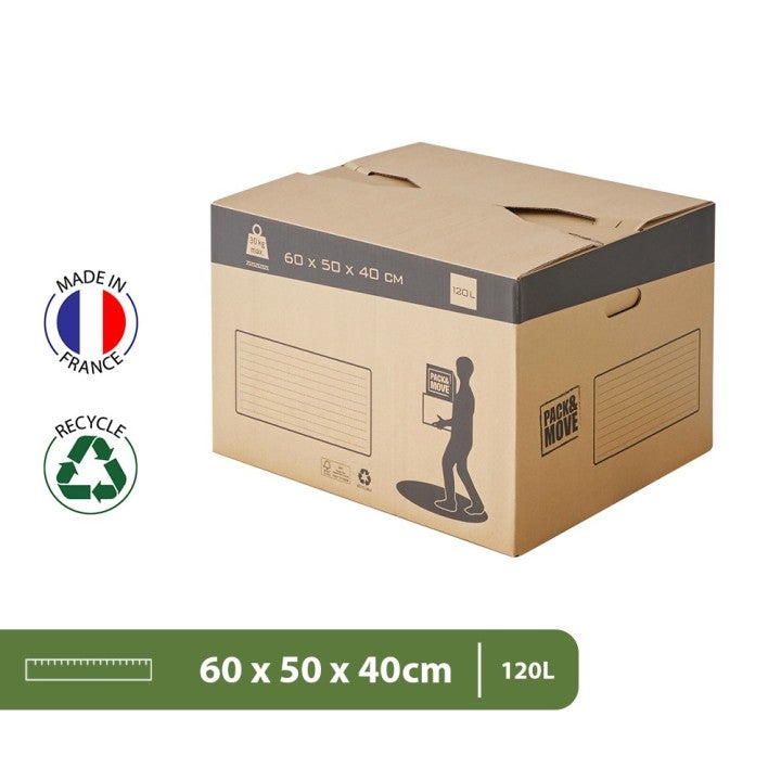 Pack and Move - Lot 20 cartons déménagement automatique - 60 x 50 x 40 cm - Poignées renforcées - 4