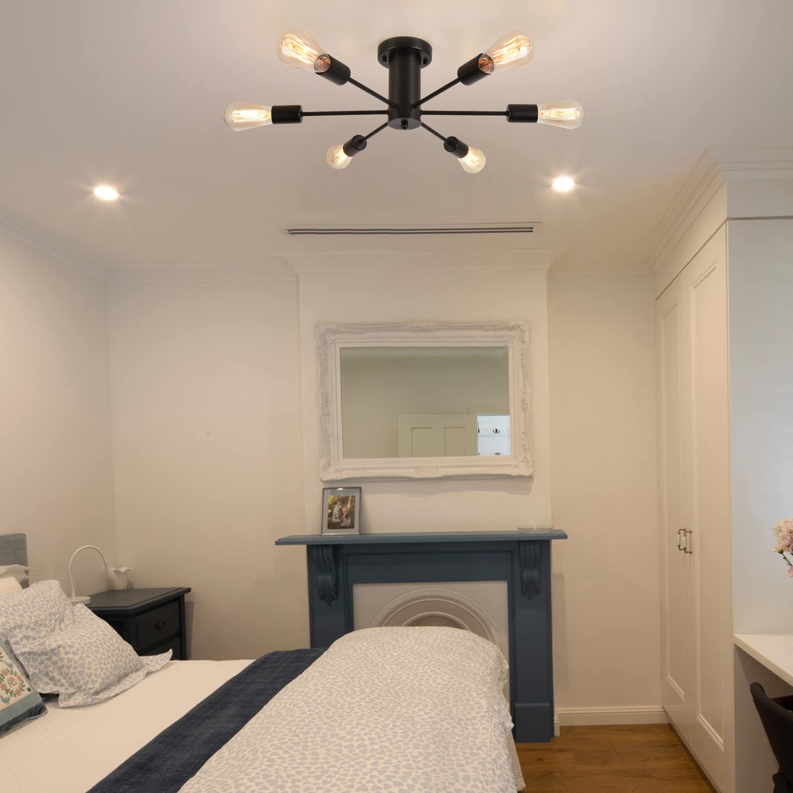 Półwpuszczana lampa sufitowa,sufitowa z 6 głowicami, nowoczesny żyrandol satelitarny, oprawa z połowy XX wieku,kolorzłoty (żarówka nie jest dołączona) - 2