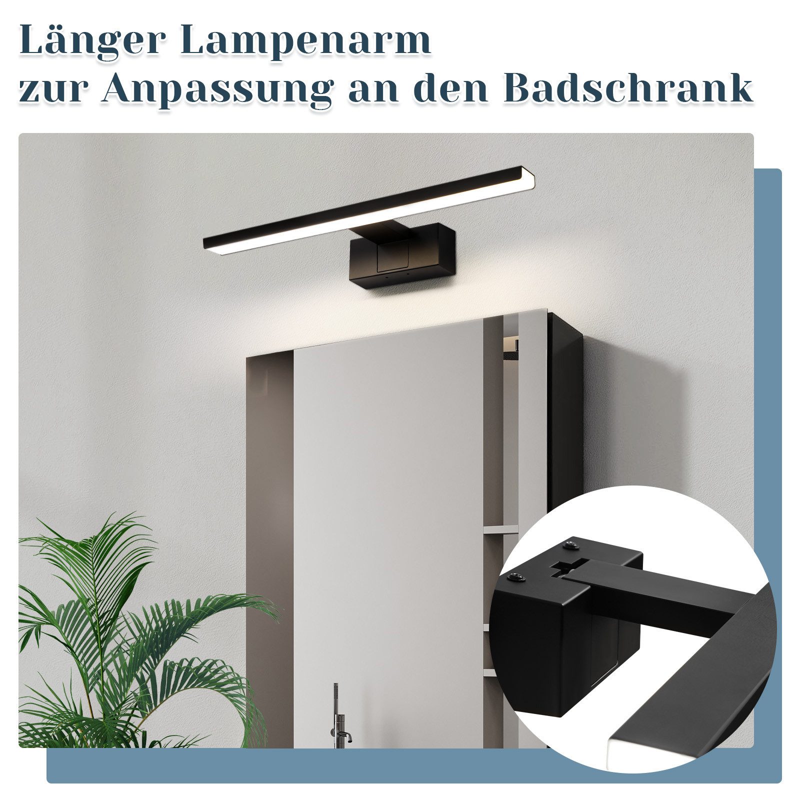 NETTLIFE Aplique de baño LED, lámpara de Espejo LED, lámpara de Armario IP44, luz Blanca neutra Moderna 4000k MAX.8W, 40×5,1×12,8 cm, Negro - 8