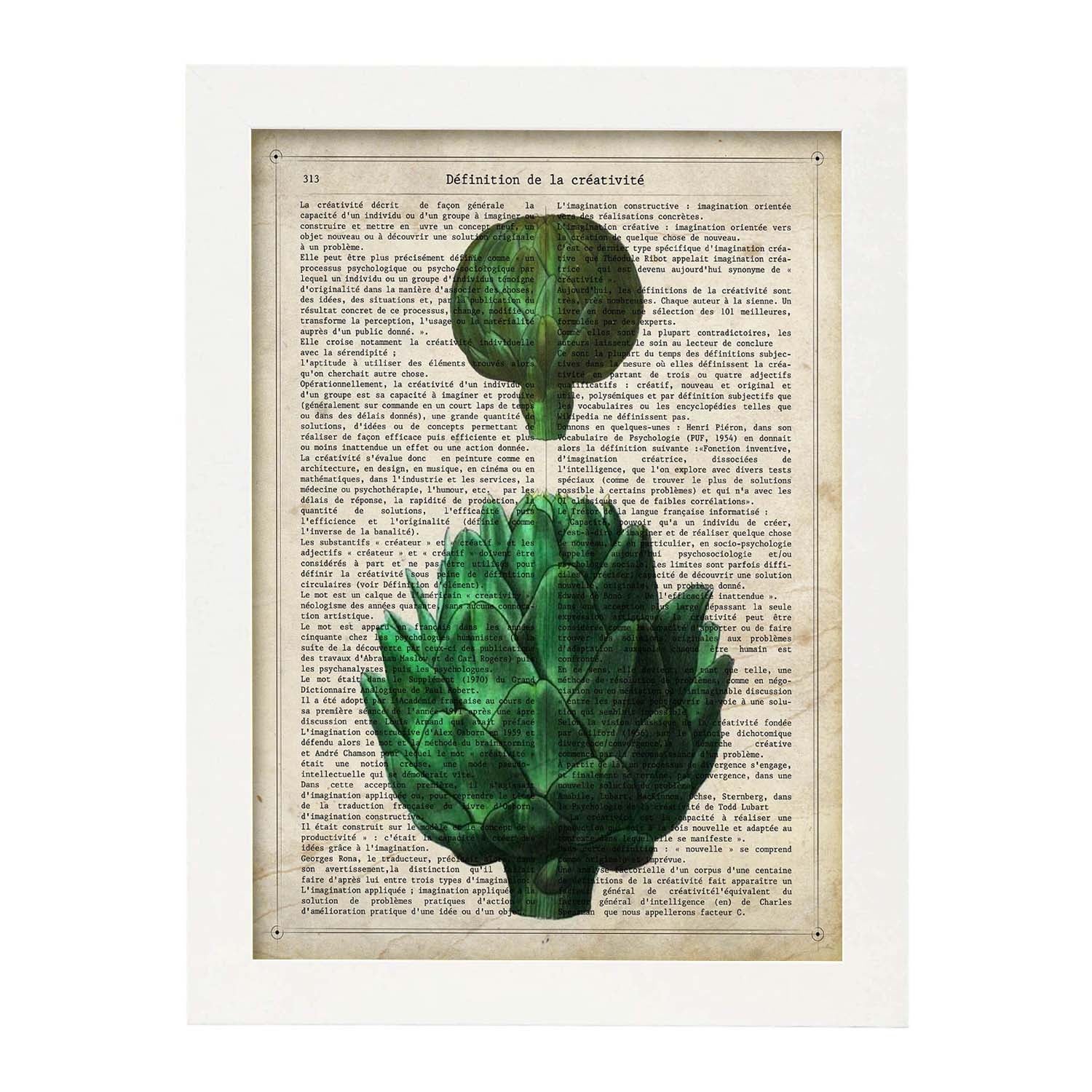 Poster de alcachofas. láminas de frutas y verduras con definiciones. ilustraciones de alimentacion vegetariana. marco negro - a3