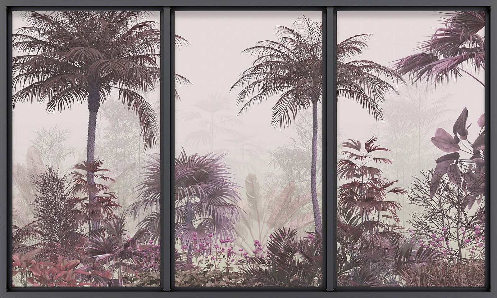 Papier peint panoramique intissé décoratif Trompe l'oeil baie vitrée - Forêt tropicale - L417 cm x H250 cm - 2