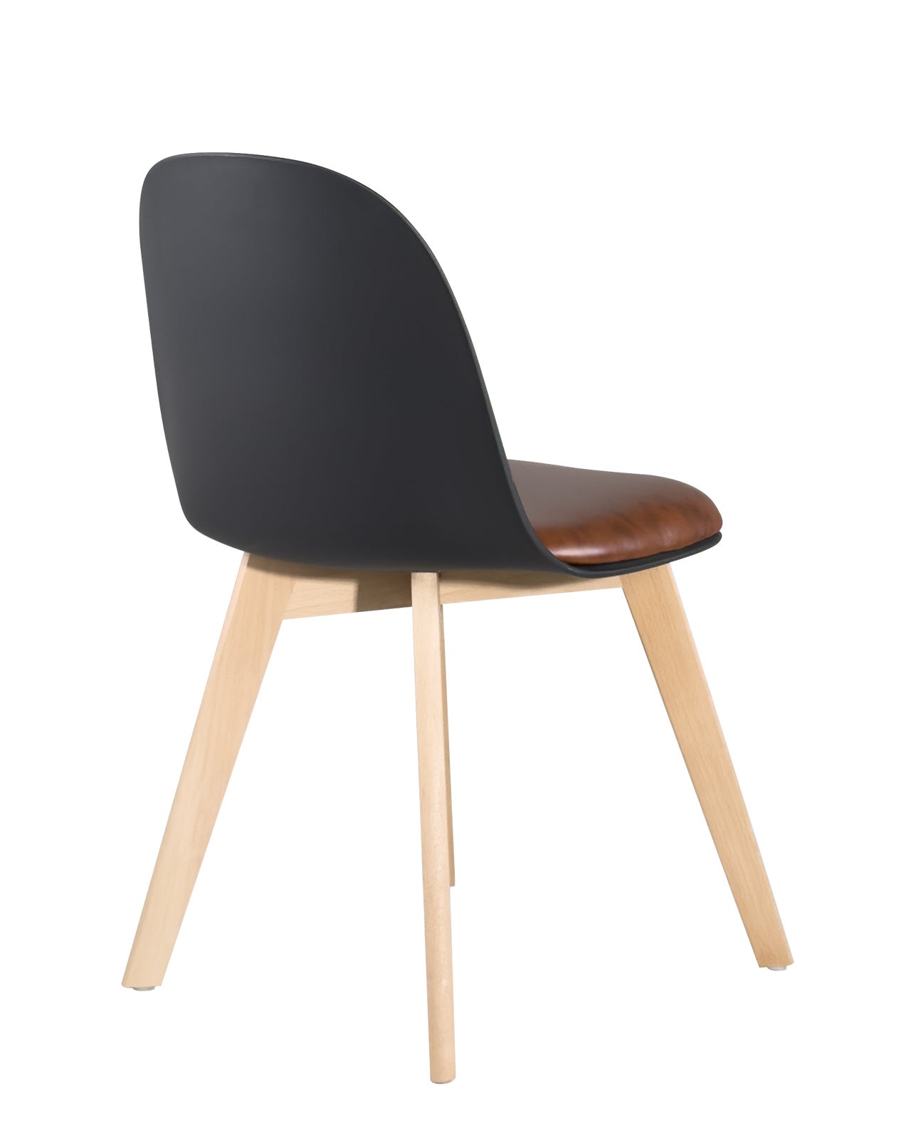 Lot 2 chaises de cuisine scandinaves, pieds bois hêtre clair, coussin simili cuir rembourré UFI (noir-marron) - 5