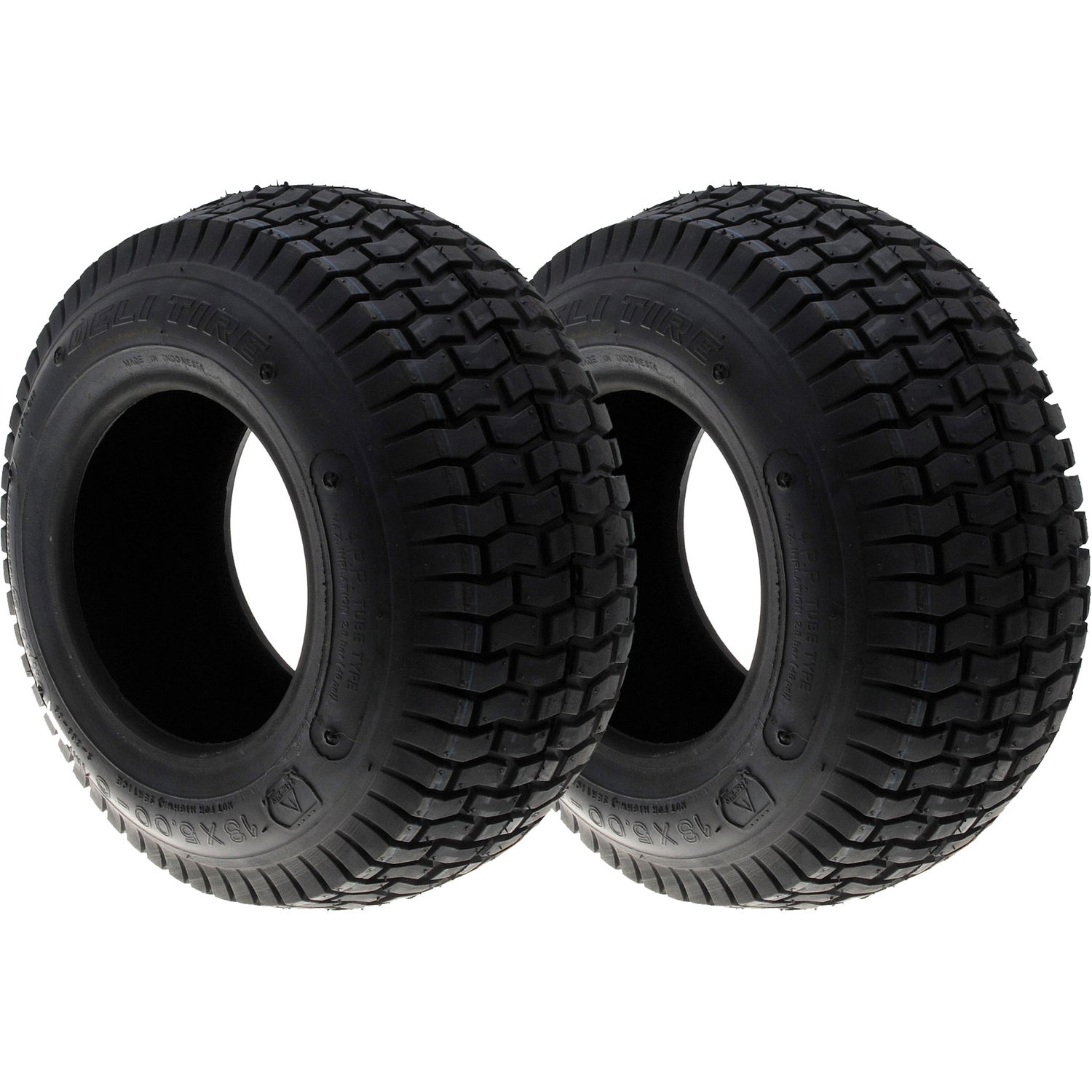 Lot De 2 Pneus + 2 Chambres à Air 15x6.00-6 4PR – Pour Tondeuse Autoportée, Tracteur, Quad, Déneigeuse – Valve à 90° - 6