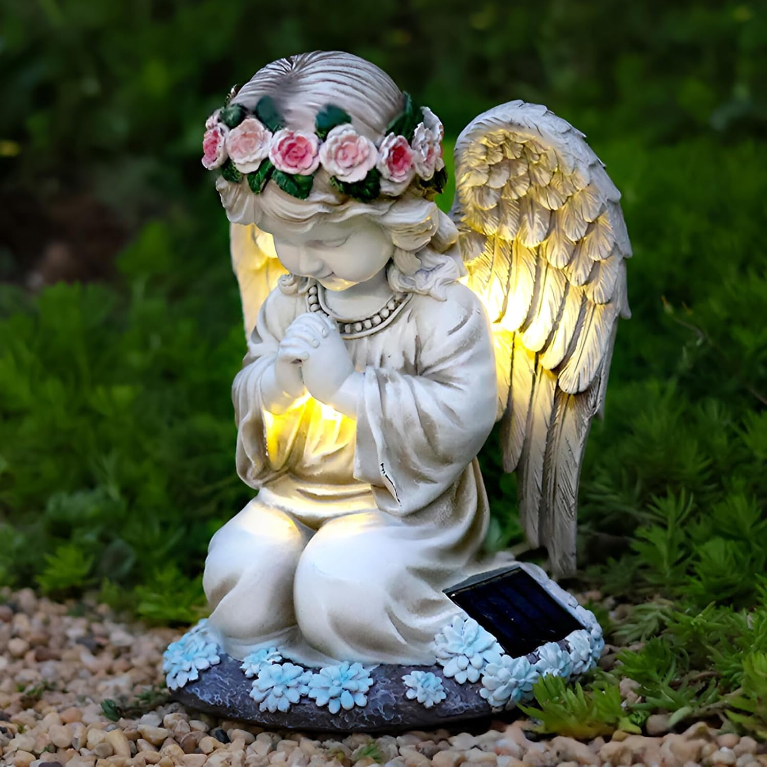 Anielskie Światło Słoneczne, IP44 Wodoodporne, Dekoracja Ogrodu Zewnętrznego na Cmentarzu 6~12 Godzin, Figurka Anioła Słonecznego do Ogrodu