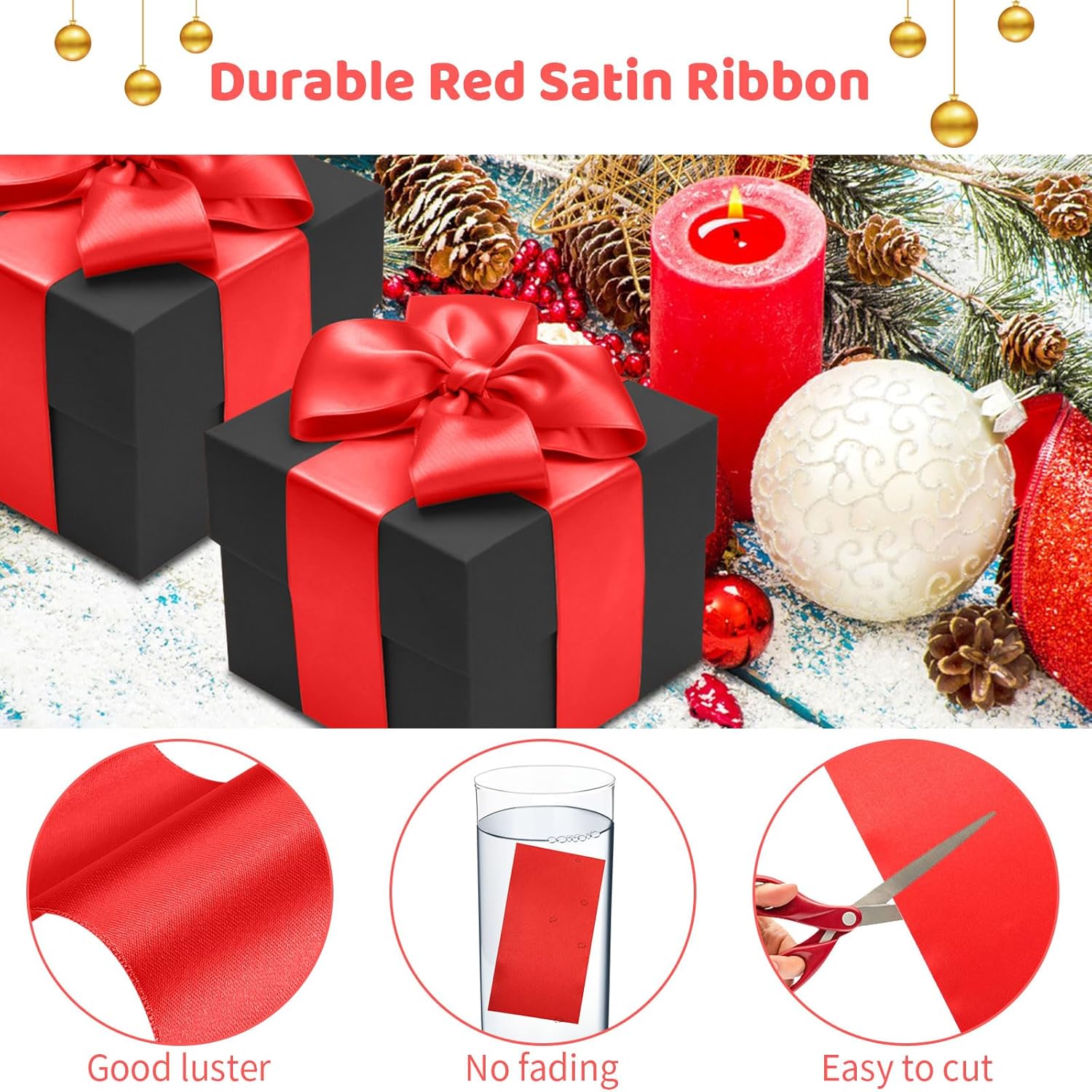 22m x 10cm Ruban Satin Rouge Noel, Ruban Large pour Gros Noeud Rouge Noël, Pour Porte,Emballage Cadeau,Fête,Mariage,Valentin - 3