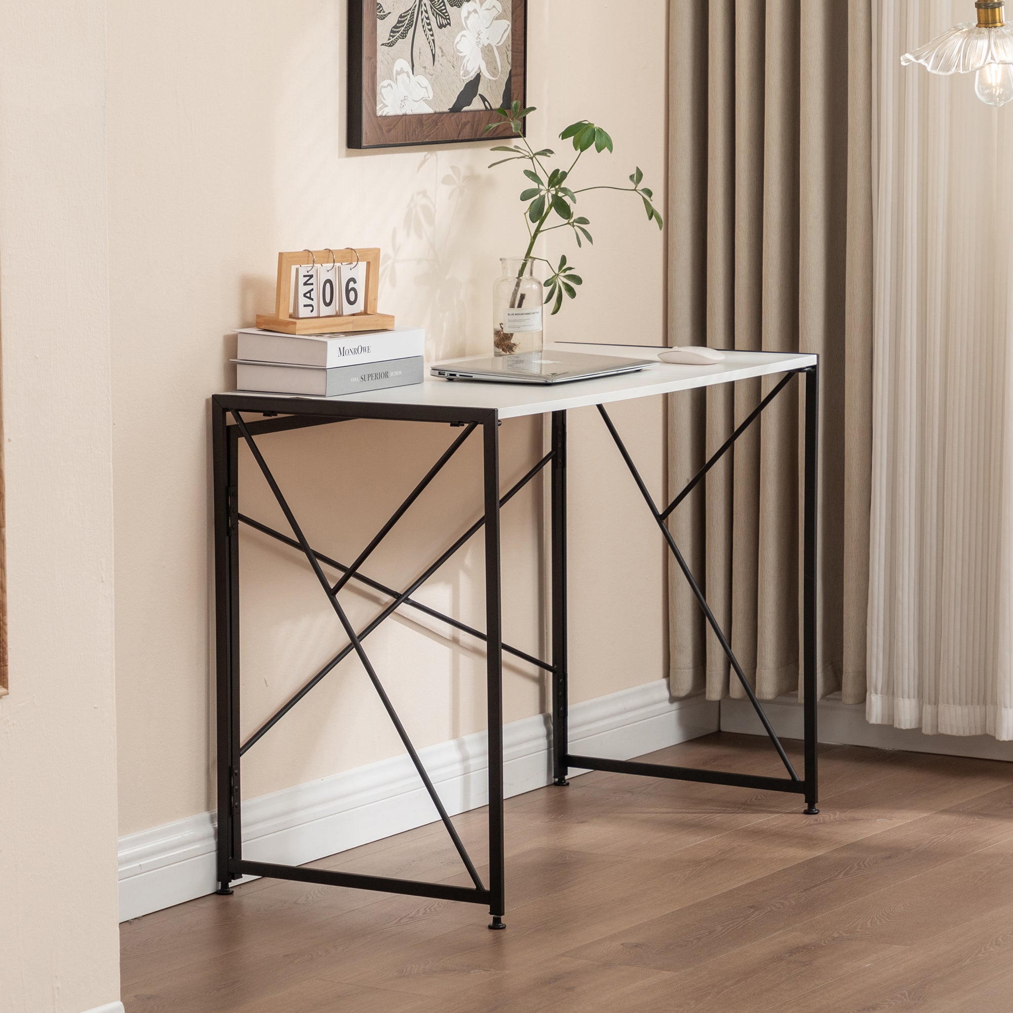 Bureau pliant compact 99x50x75 cm, plateau MDF et structure métal ...