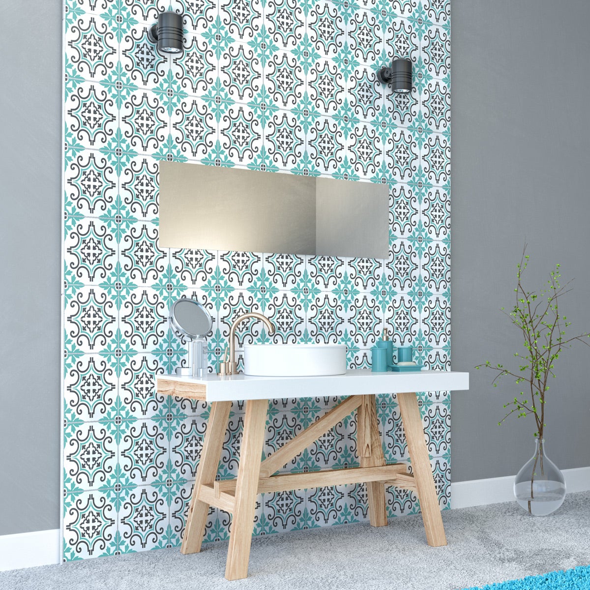 24 vinilos baldosas de cemento azulejos catalina - adhesivo de pared - revestimiento sticker mural decorativo - 24stickers15x15cm