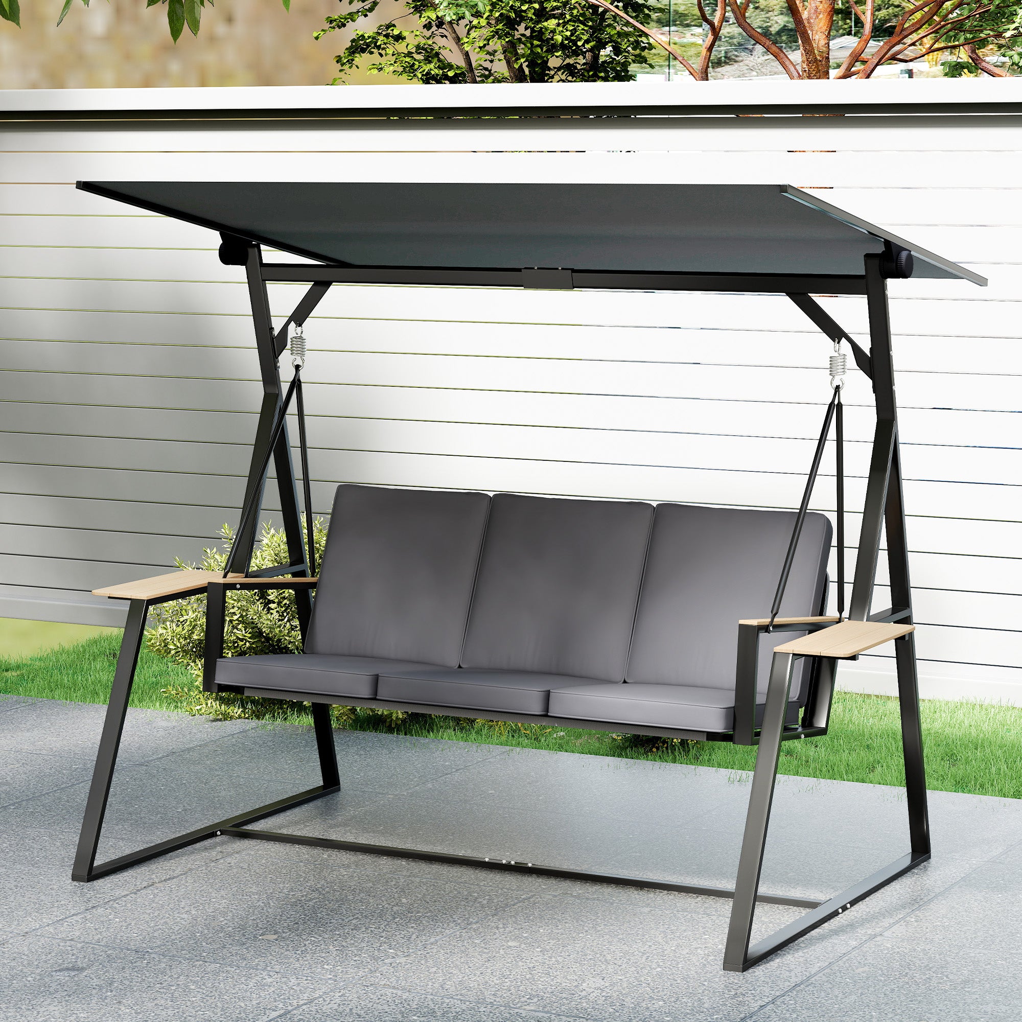 Baloiço de Jardim Outsunny em Metal e Poliéster Cinzento Carvão 222x131x175 cm - 5