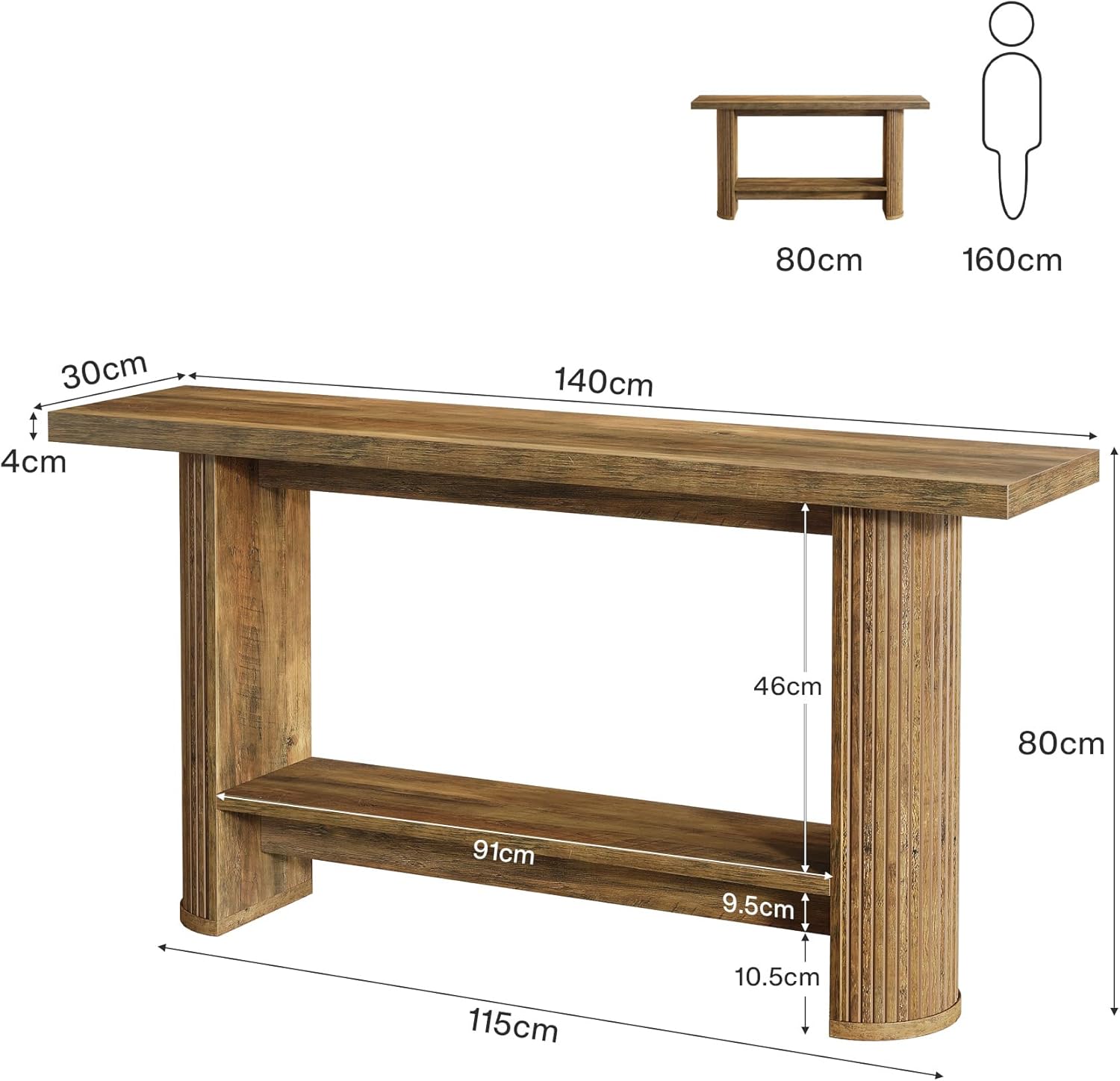 Tribesigns Console,table d'entrée/table de canapé étroite avec 2 étagères, 140 x 30 x 80 cm, en bois, marron - 2