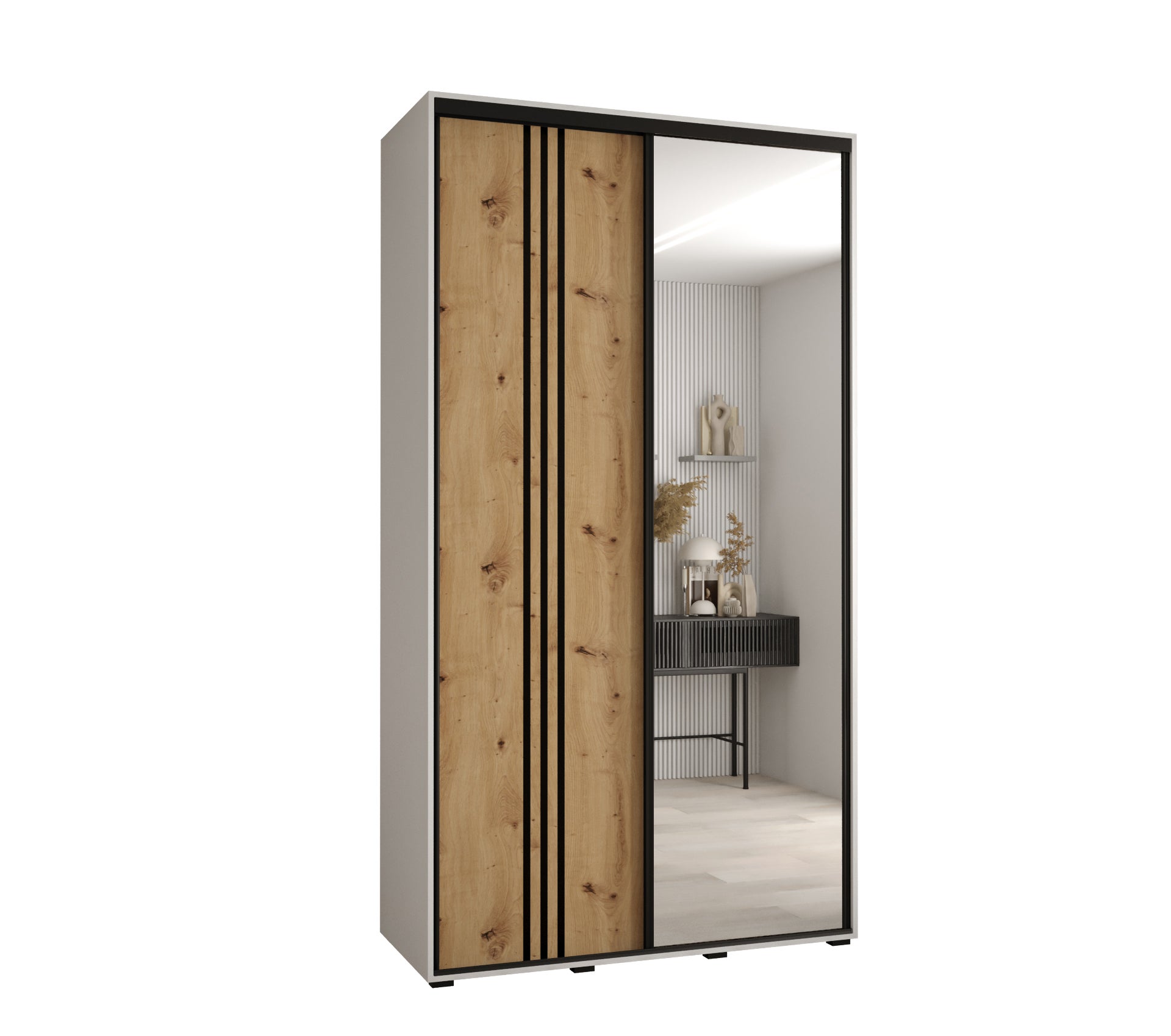 Szafa przesuwna z lustrem wysoka Davos 7 140 x 60 x 235,2 cm biały + artisan + u. czarny - Abiks Meble