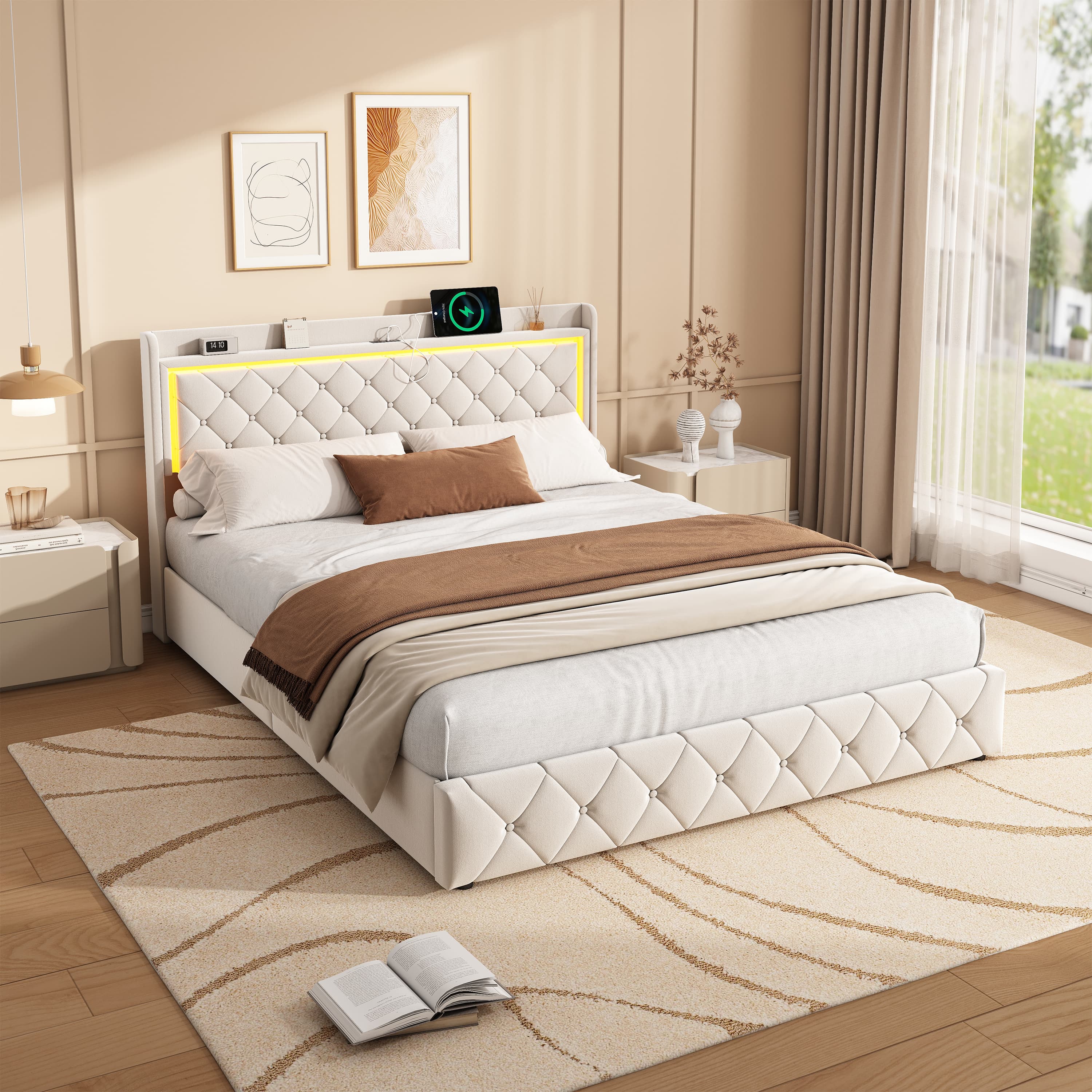 Lit Double 160x200 Cm Capitonné Velours Chesterfield Noir - Avec Tête De Lit Haute 200 Cm